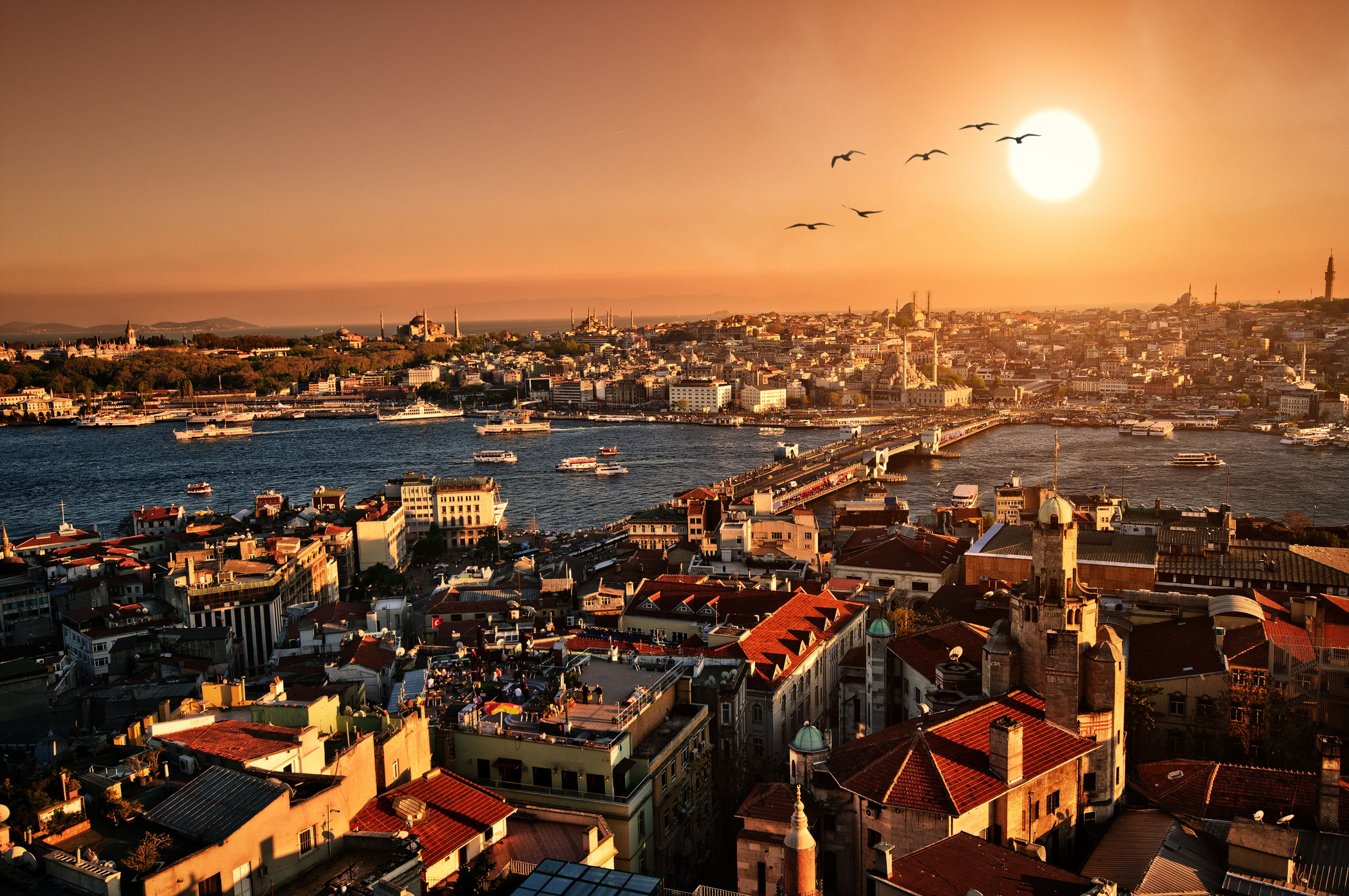 tower, travel destinations, town, famous Place, nautical Vessel, bosphorus, history, church, built Structure, animal, buildings, harbor, nature, sky, galata District, HD Wallpaper