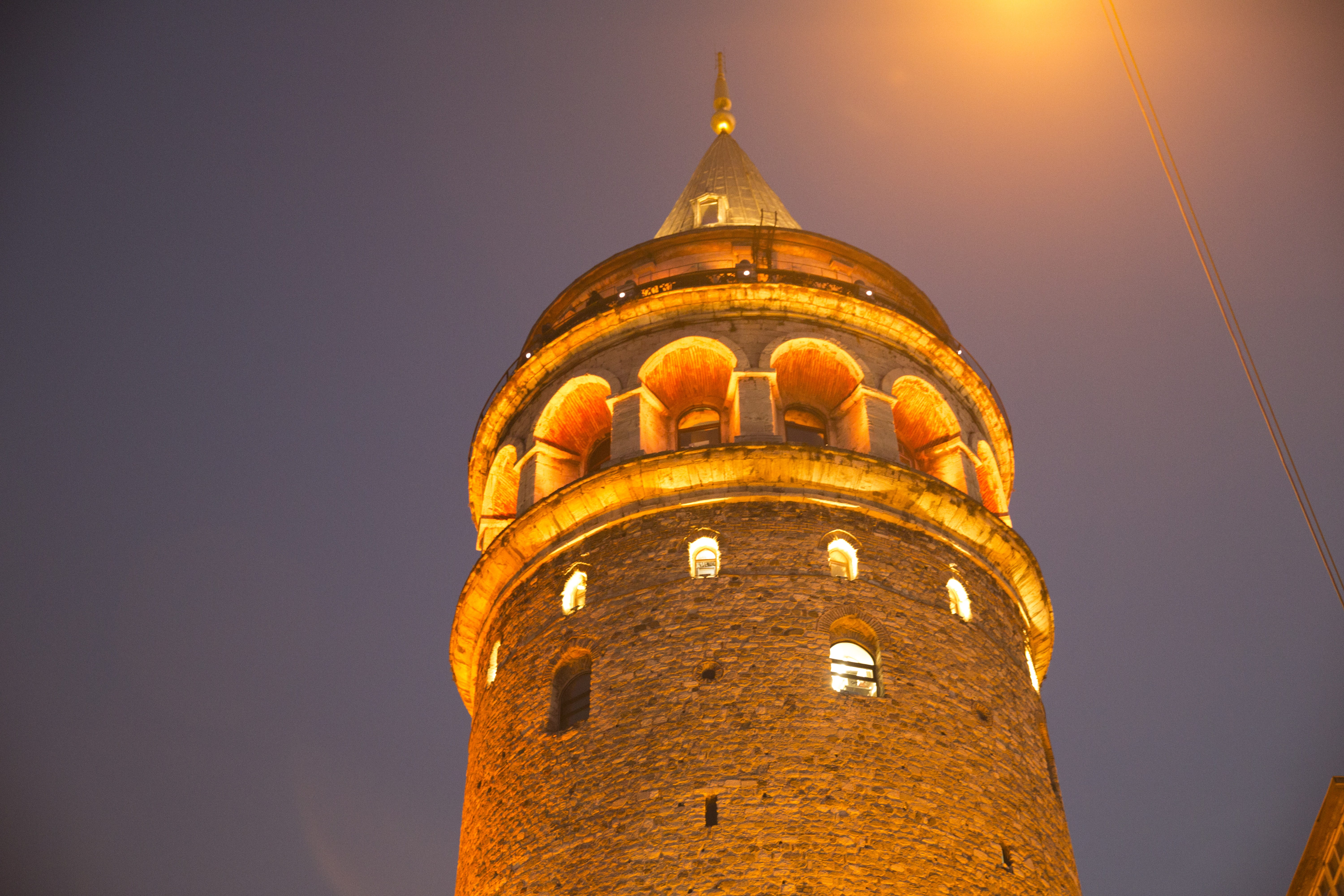 gold, dusk, glowing, light, architecture, building exterior, the past, low angle view, no people, galata tower, history, building, nature, outdoors, tourist, HD Wallpaper