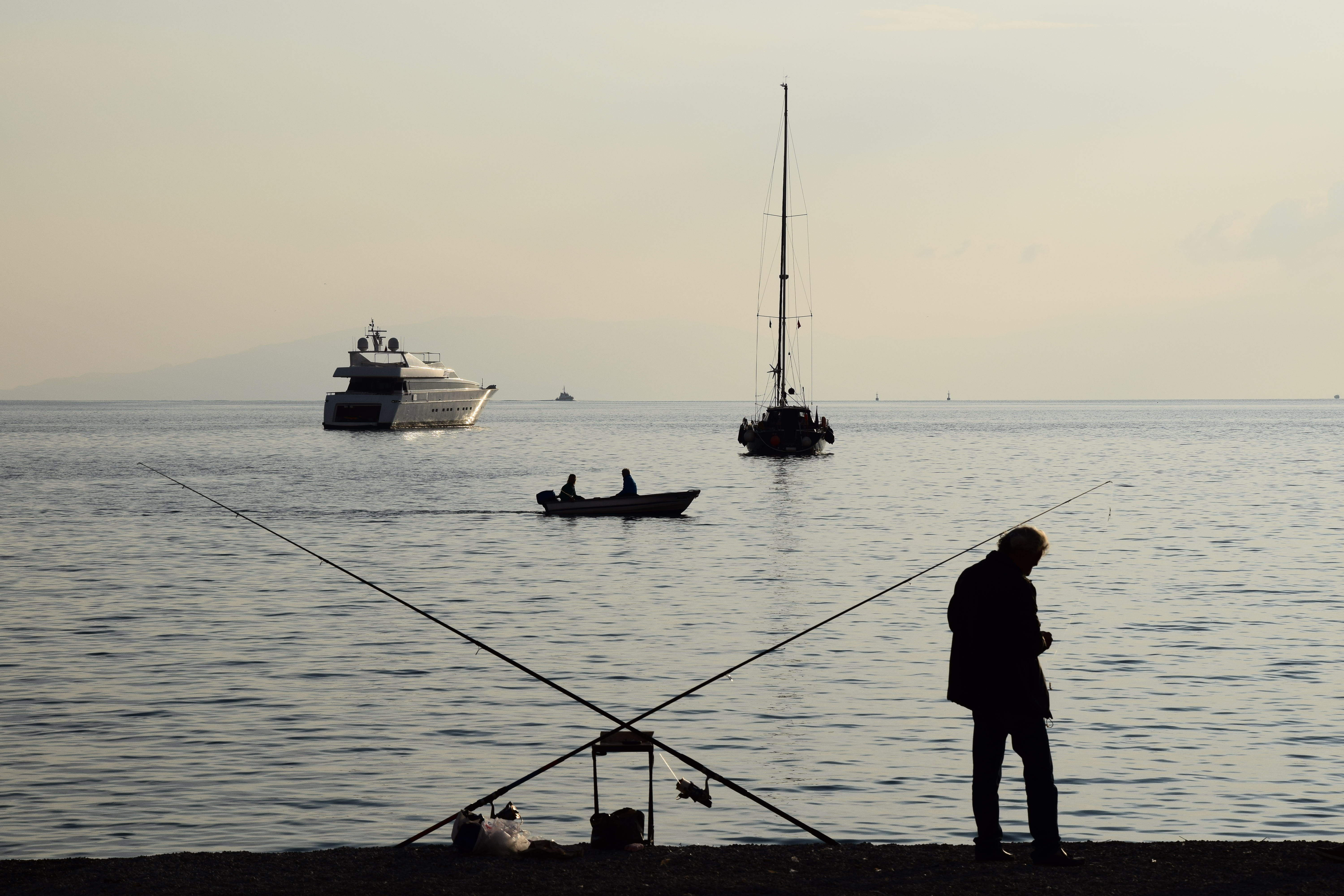 nautical vessel, fishing, sailboat, sky, water, scenics - nature, fishing rod, mode of transportation, lifestyles, marine, beauty in nature, occupation, HD Wallpaper