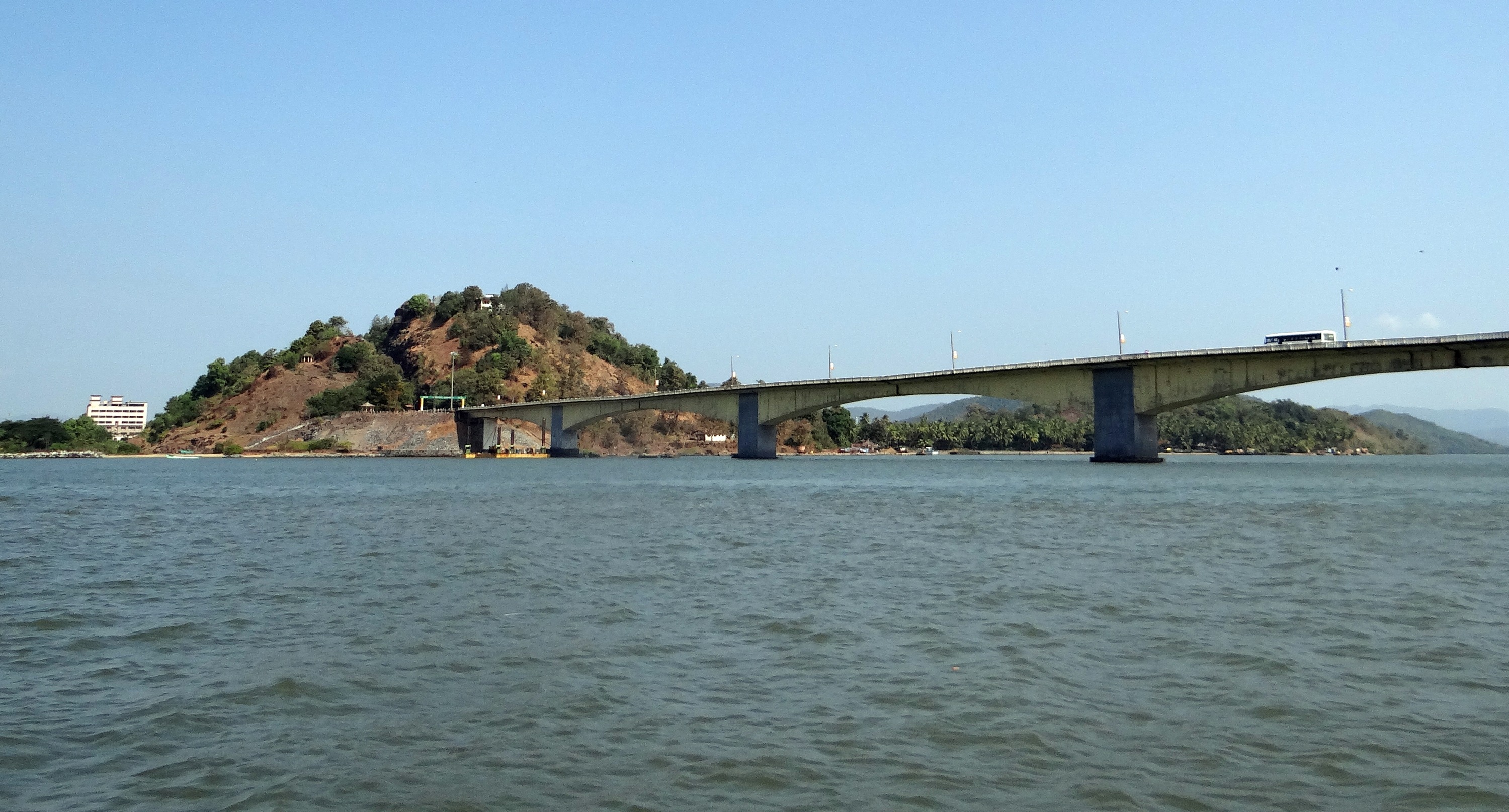 bridge - man made structure, connection, architecture, water, outdoors, copy space, hill, karwar, sky, scenics - nature, clear sky, nature, day, travel destinations, HD Wallpaper