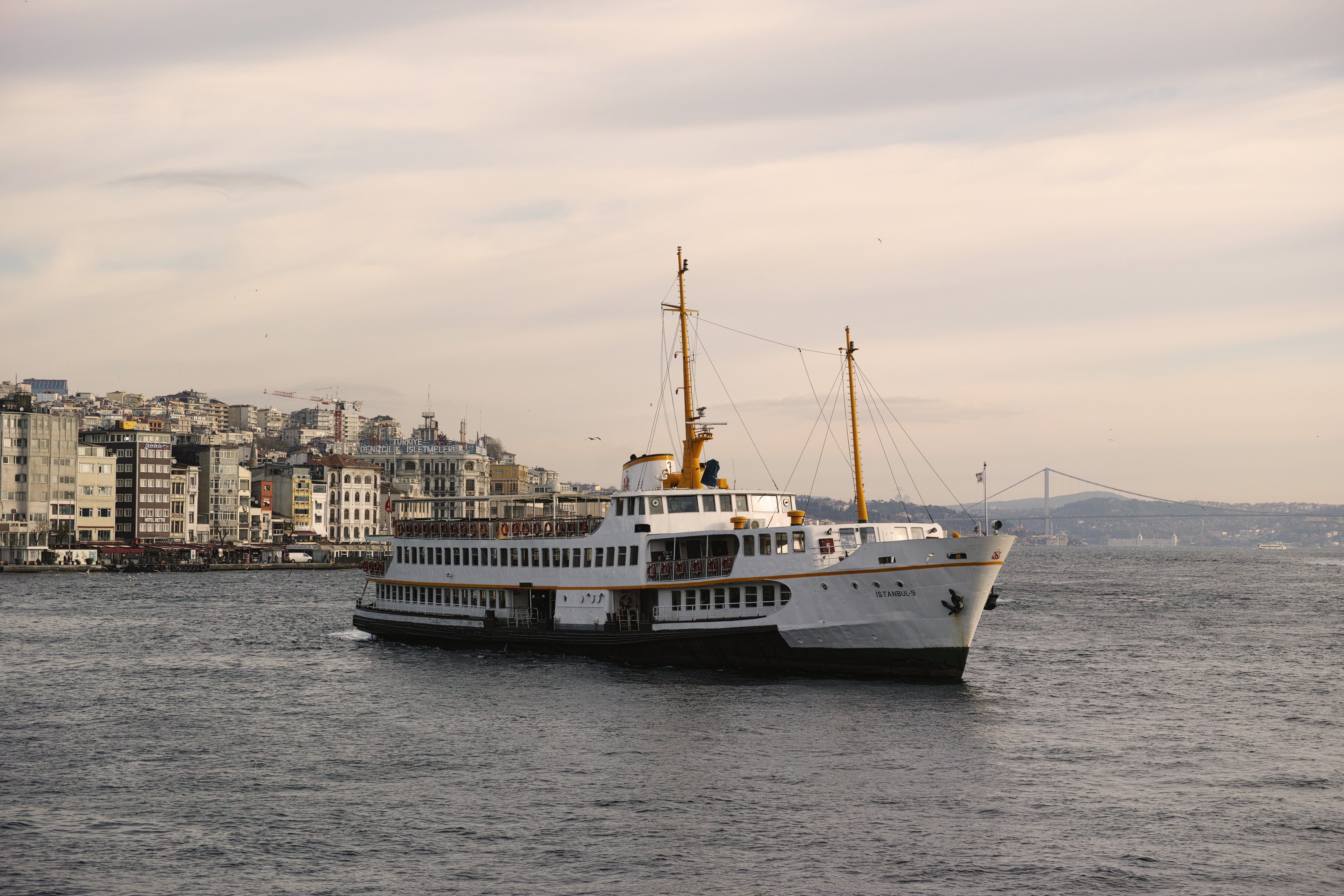 sunset, architecture, landscape, sailing, no people, beach, on, townscape, sky, ship, craft, 5K, galata bridge, building exterior, marine, cloud - sky, HD Wallpaper