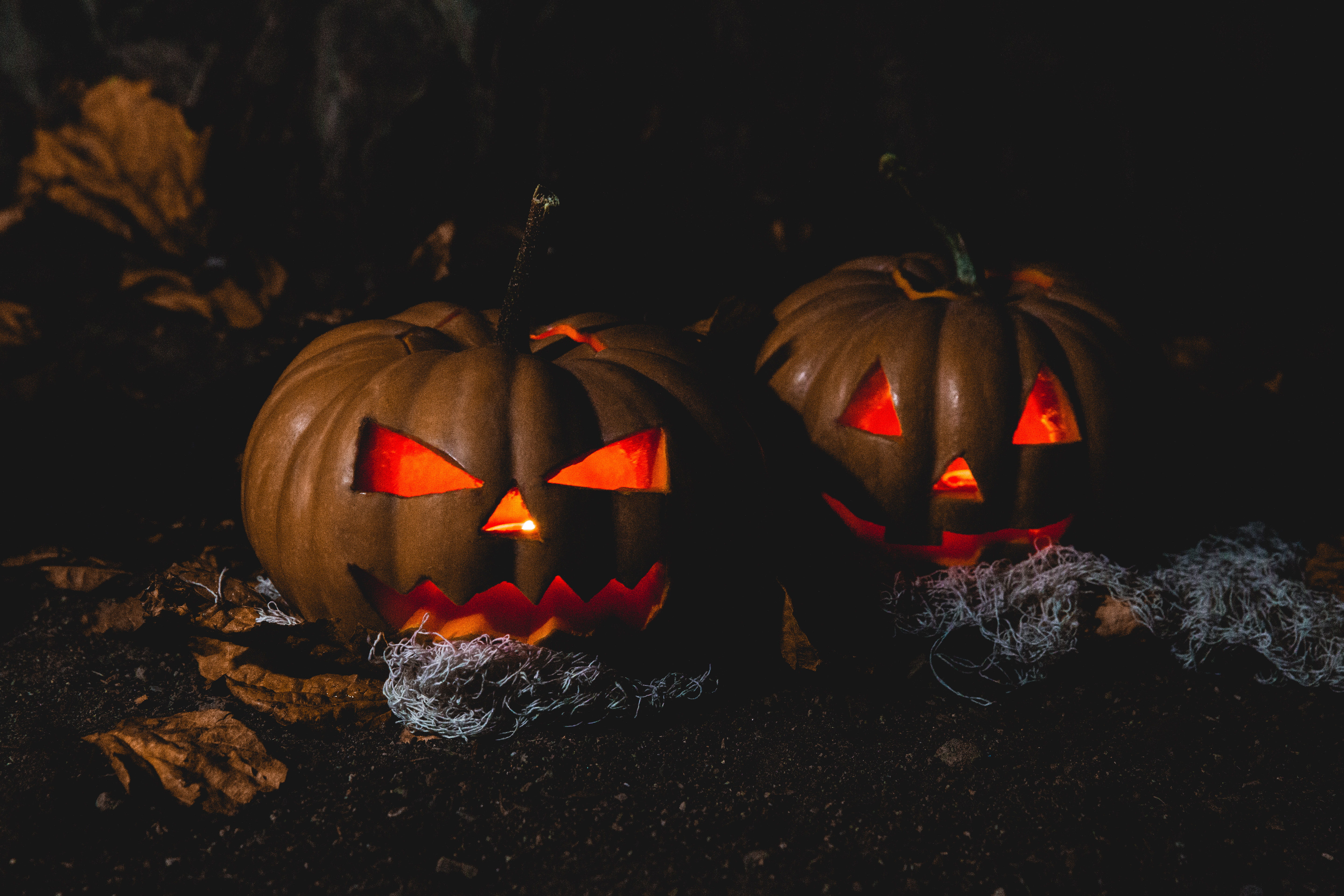 pumpkins, pumpkin, scary, food, craft, illuminated, nature, creativity, decoration, celebration, 5K, no people, creepy, outdoors, orange color, close-up, HD Wallpaper