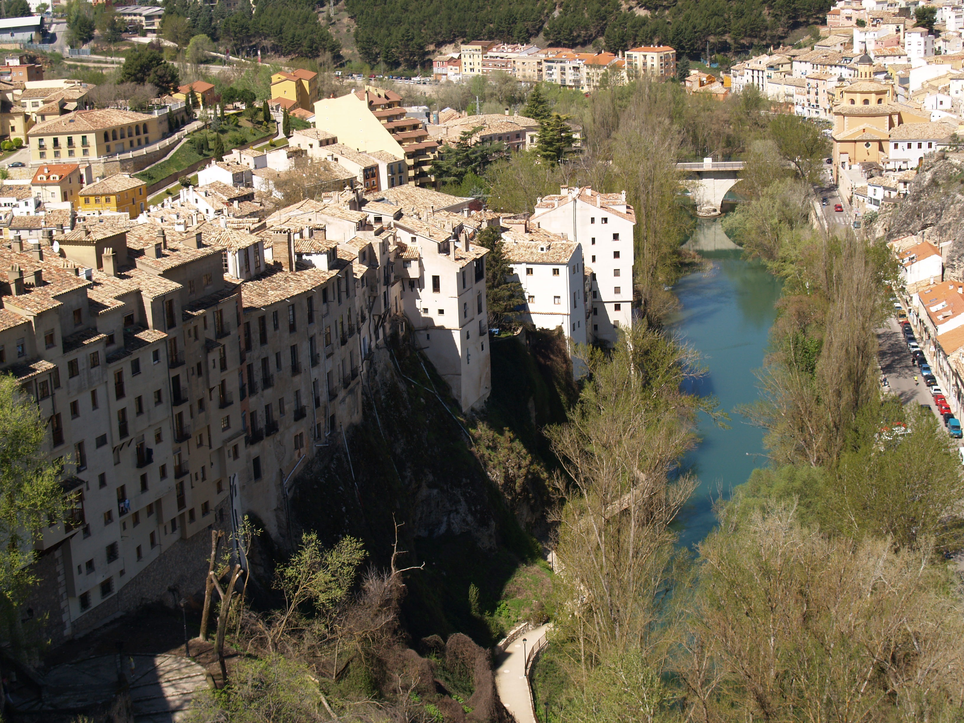 day, no people, sunlight, travel, high angle view, water, buildings, river, tree, 2K, city, architecture, town, building exterior, barrio san anton, outdoors, HD Wallpaper