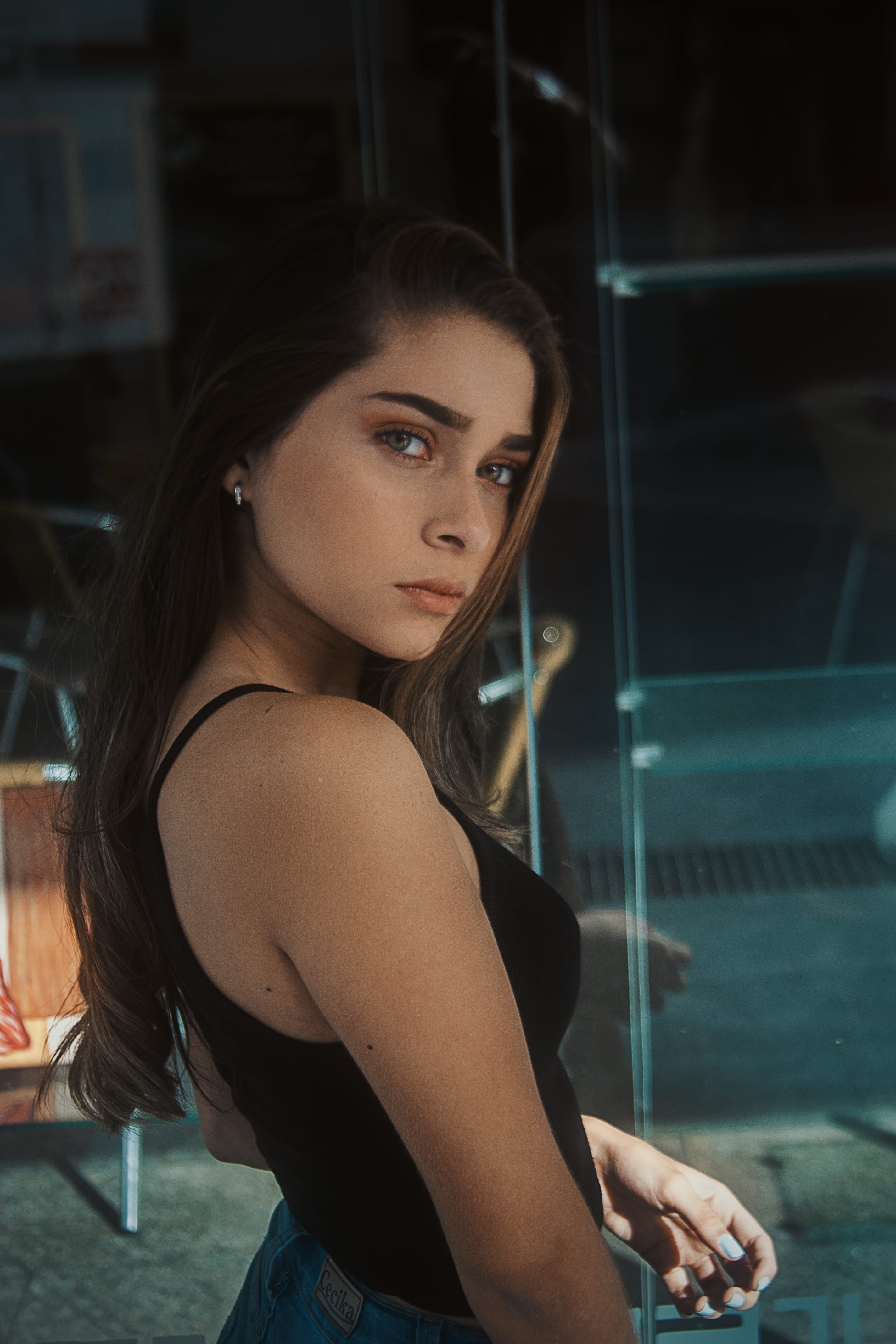 looking, women, woman, person, looking at camera, human, top, lifestyles, hairstyle, lady, stern, serious, venezuela, adult, indoors, girl, spaghetti, female, Phone HD Wallpaper