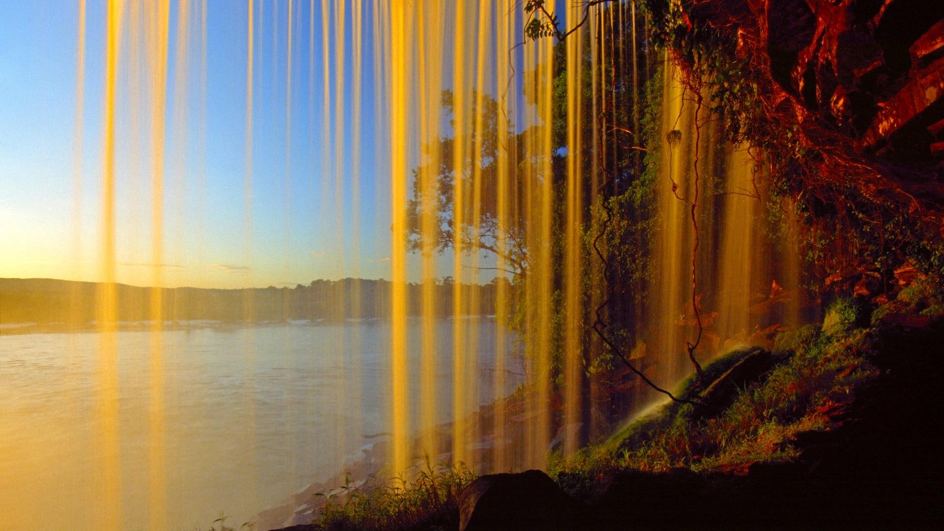 flowing, color image, waterfalls, cascading, 1080P, nature, nature and landscapes, canaima national park, golden, curtain, HD Wallpaper
