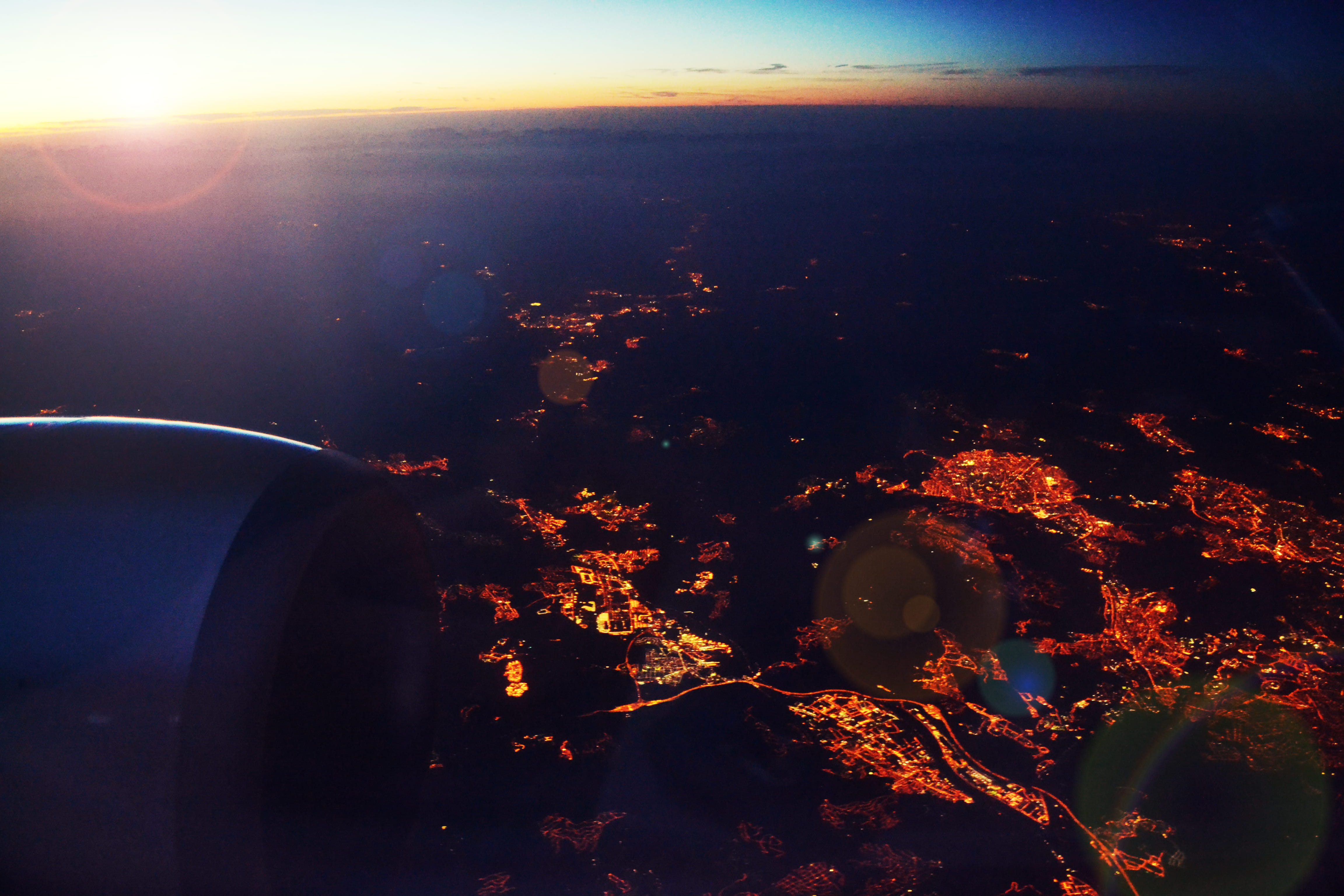 golden, aircraft, turbine, night, new, no people, lens flare, transportation, airplane, earth, flying, air vehicle, evening, golden hour, airliner, nature, HD Wallpaper
