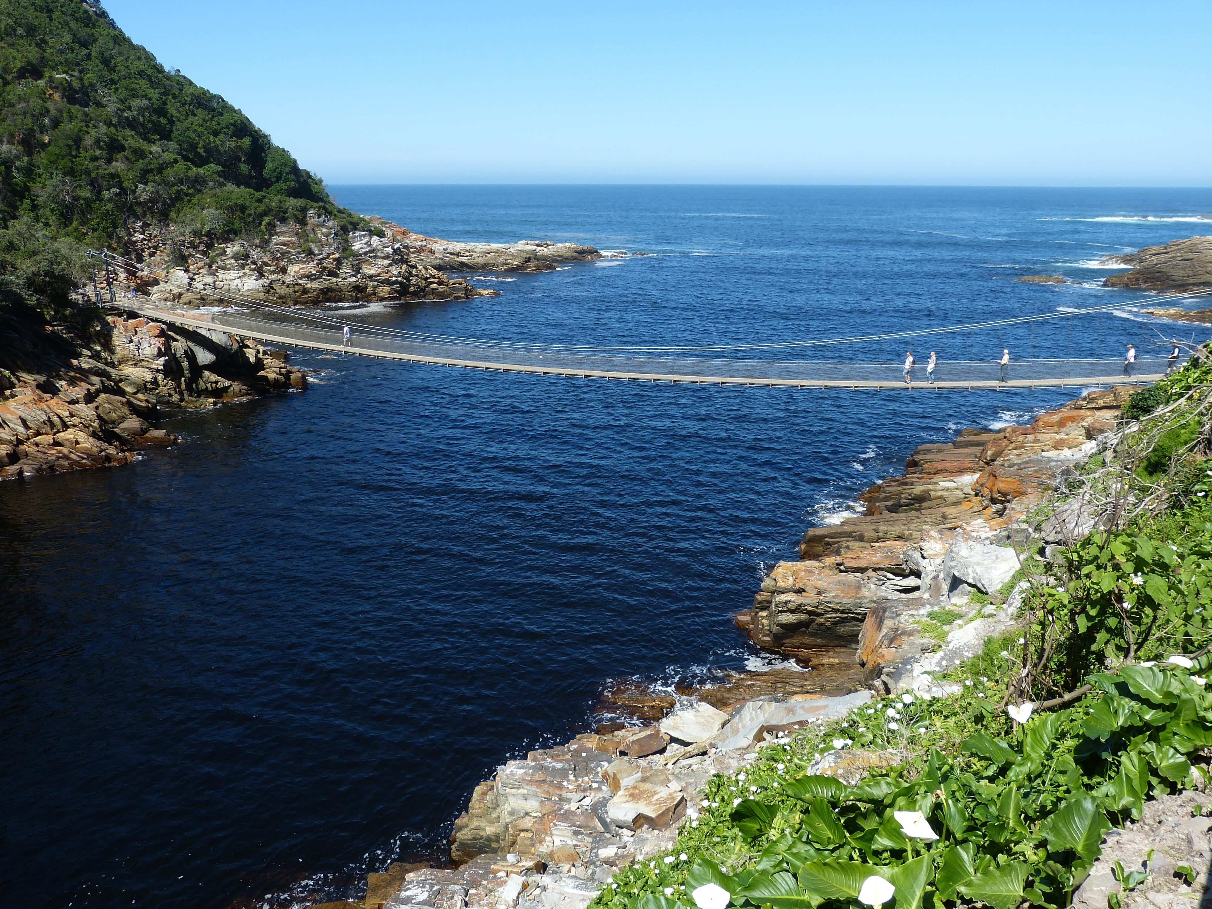 bridge, sunlight, national park, suspension bridge, clear sky, indian ocean, outdoors, water, sea, nature reserve, coast, day, beach, 4K, idyllic, horizon, HD Wallpaper
