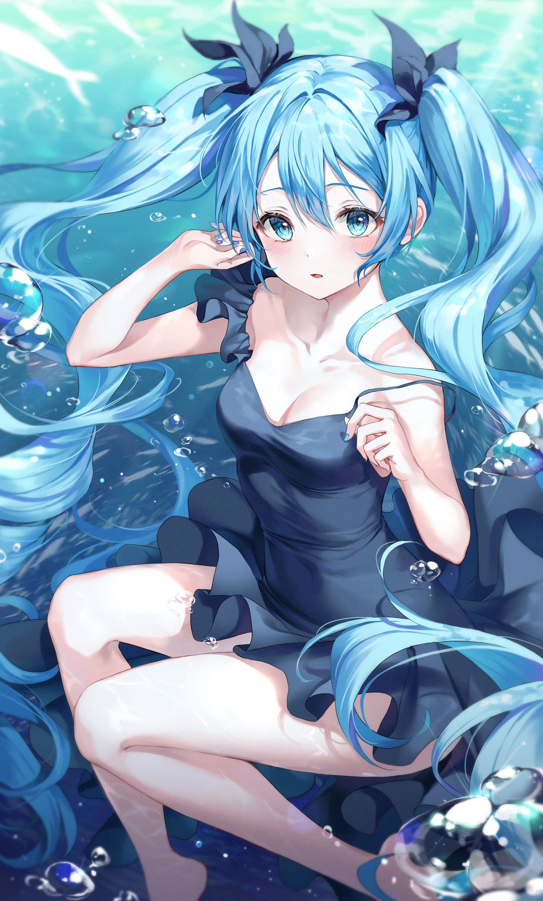 2K, anime girls, Hatsune Miku, blue hair, R O Ha, long hair, Vocaloid, dress, Phone HD Wallpaper