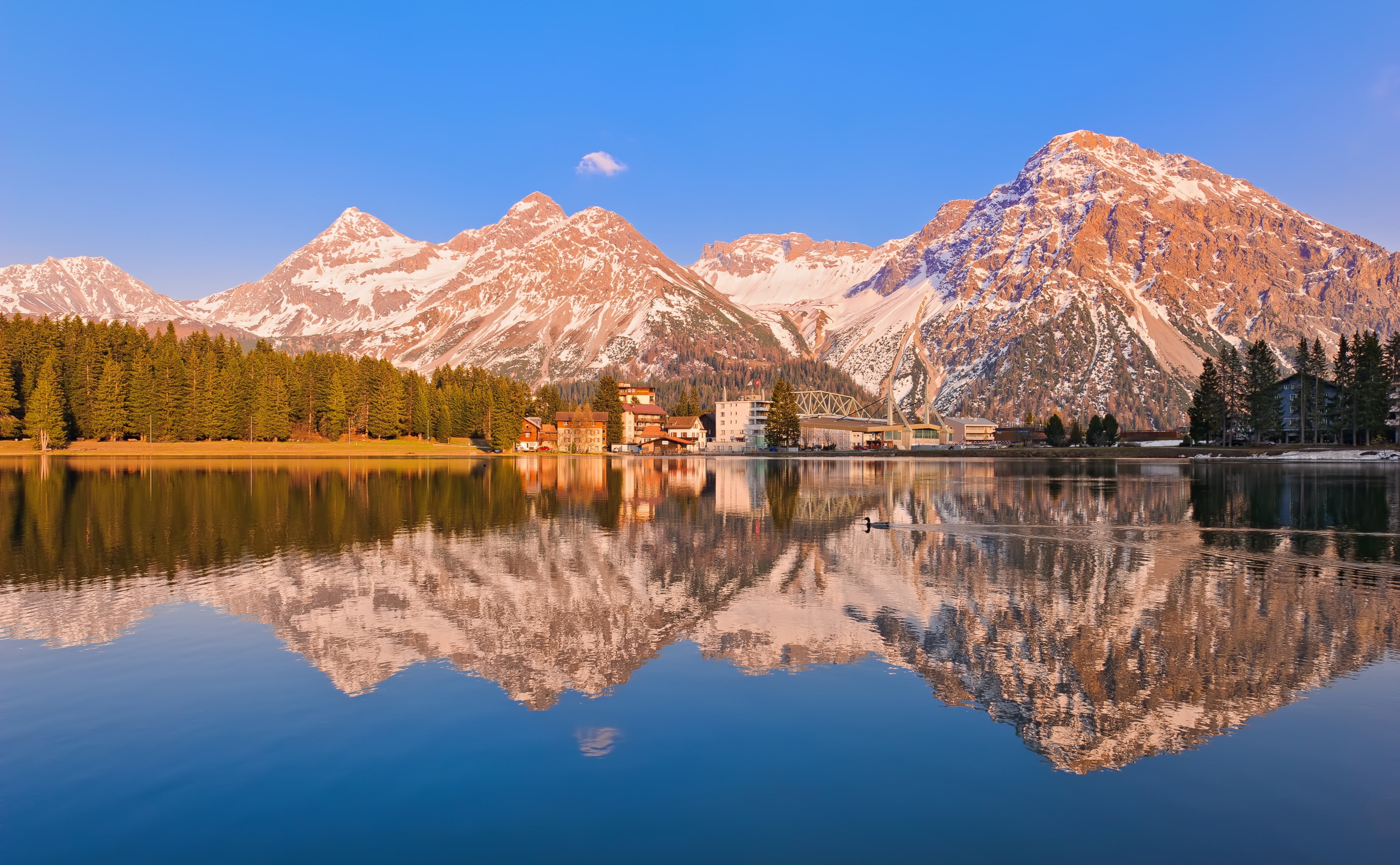 reflection lake, View, waterfront, Landscape, scenics - nature, Water, clear sky, symmetry, formation, wideangle, nature, mountain range, Mountain, tree, HD Wallpaper