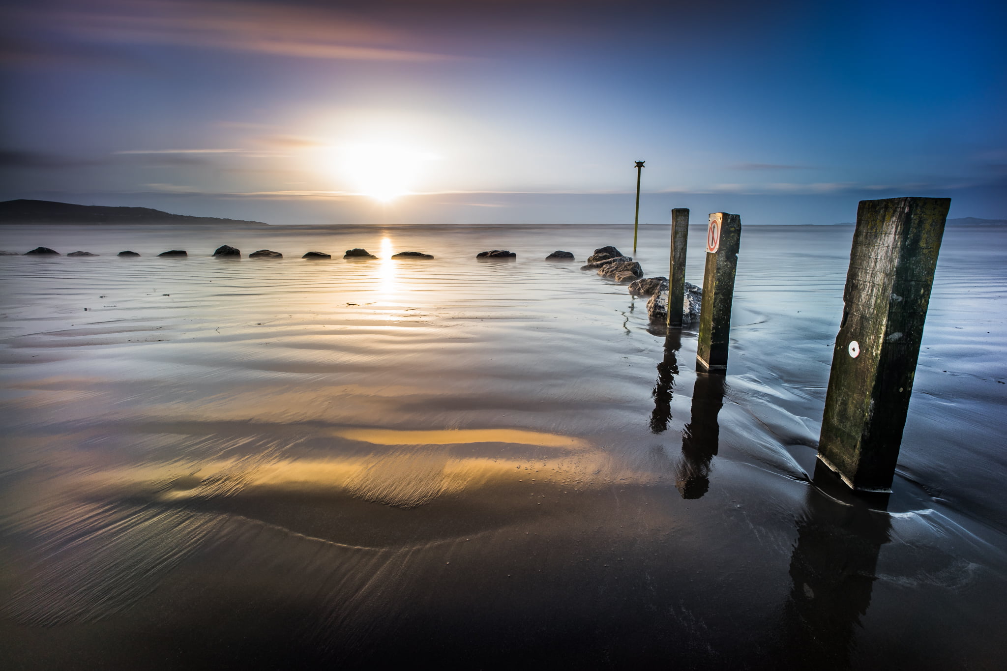 rocks, dawn, water, calm, ireland, Dublin, view, sea, voigtlander, long exposure, by the sea, pole, body, tranquil Scene, orange, weather, body of water, HD Wallpaper