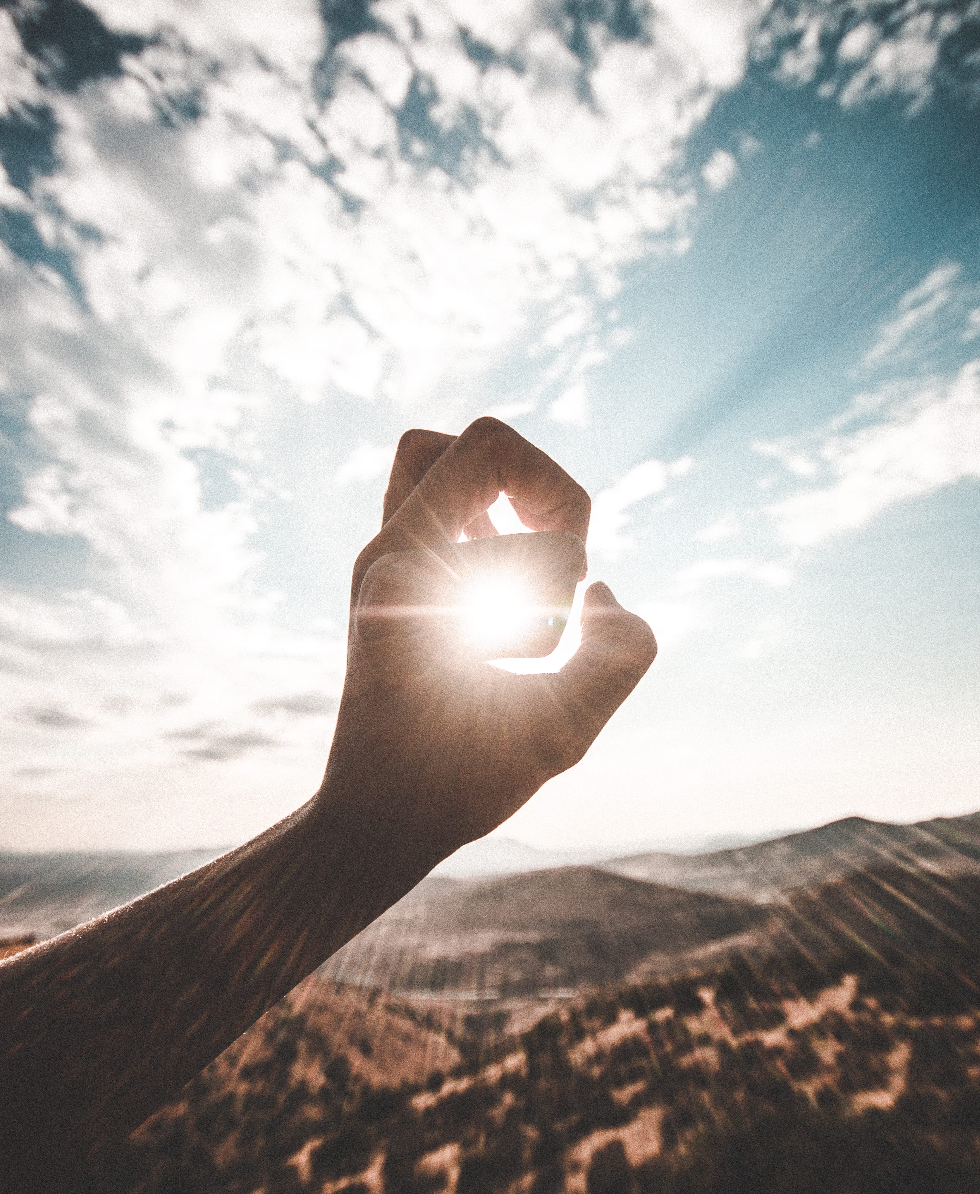 hand, wideangle, hole, praying, people, peek, females, 4K, freedom, human Hand, spirituality, photography, hope, light, forest, women, summer, landscape, Phone HD Wallpaper