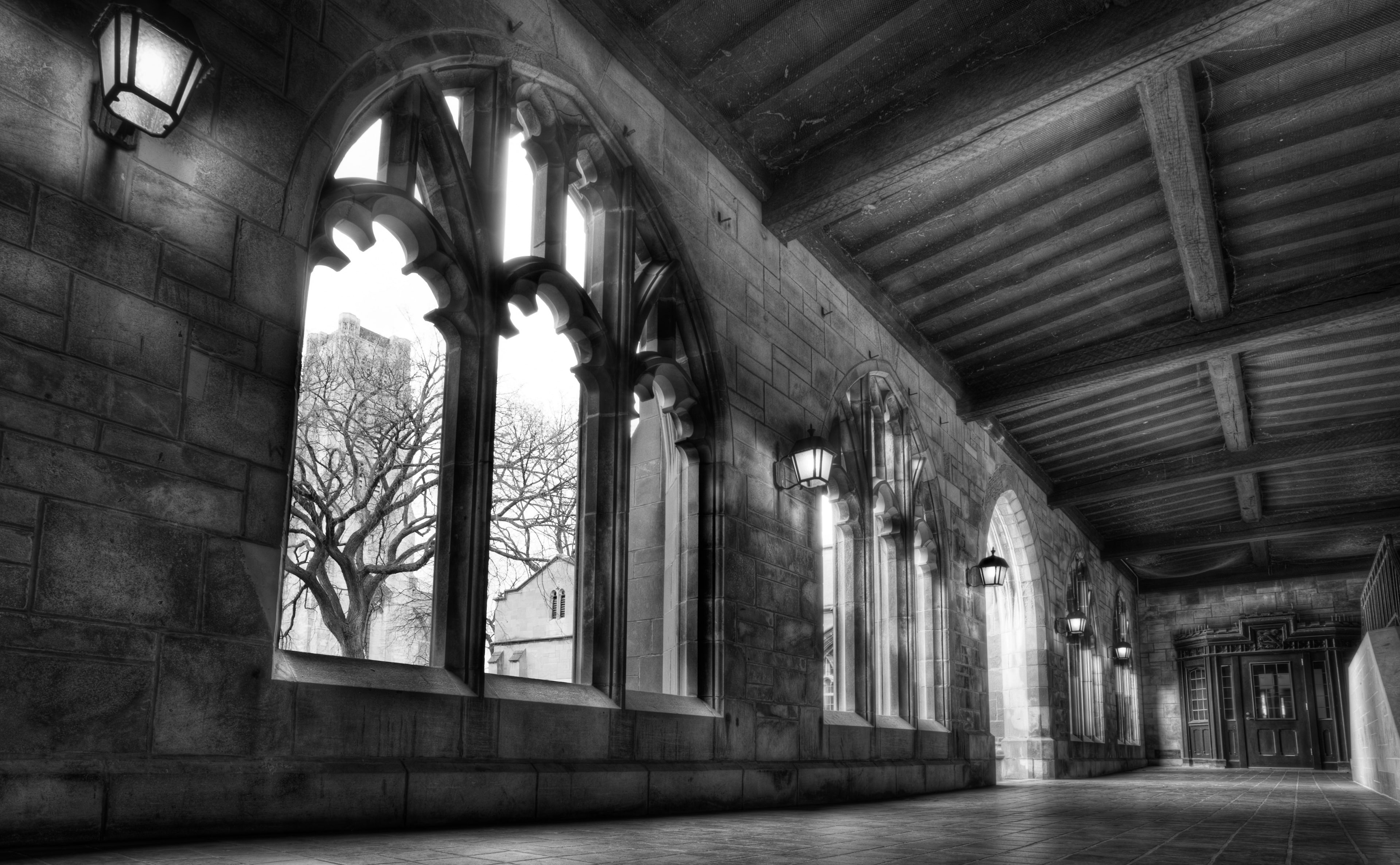 Architecture, Hallway, Gothic, White, direction, ceiling, universityofchicago, indoors, hall, unitedstates, 5dmarkii, illuminated, wall - building feature, HD Wallpaper