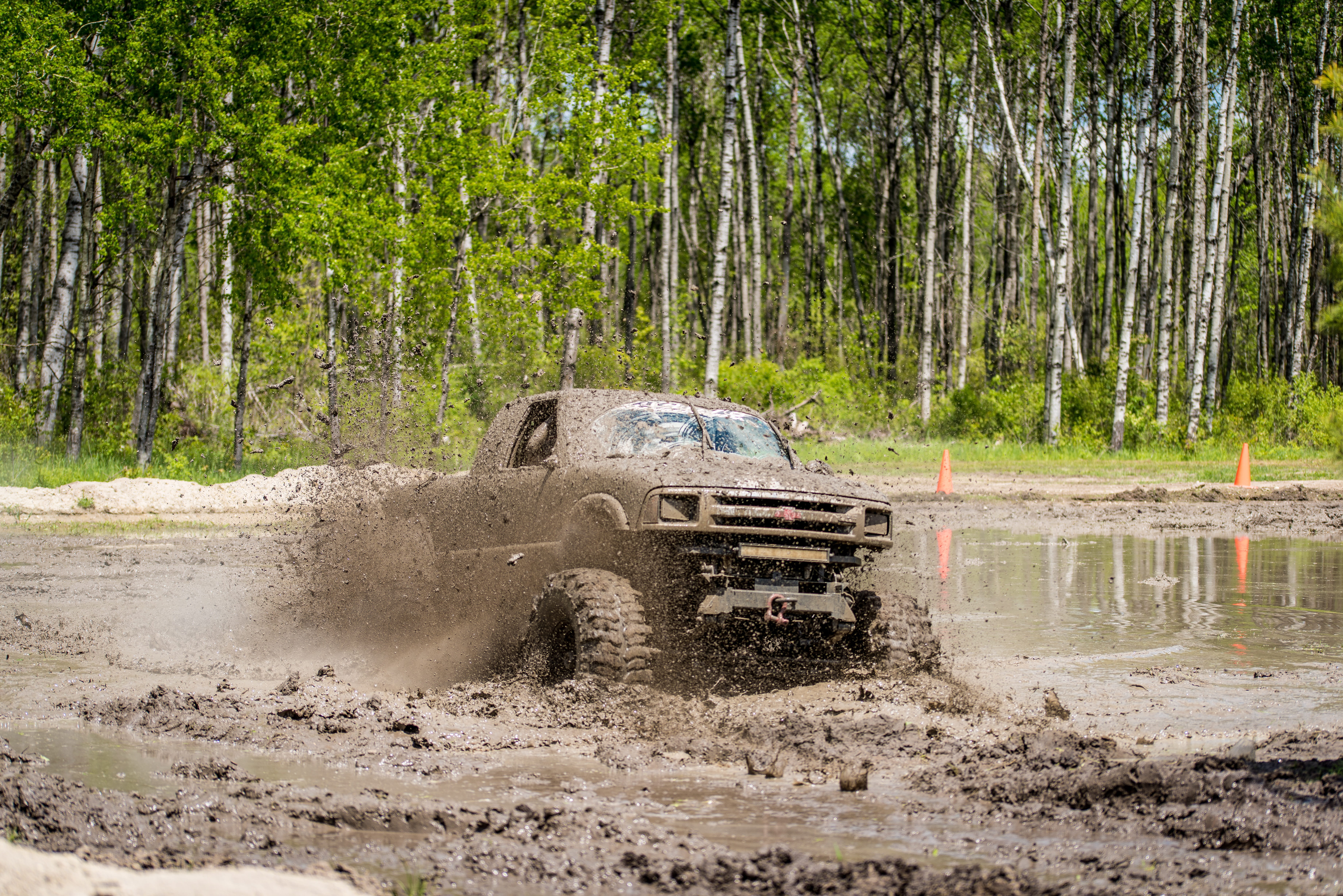 no people, tree, water, 4x4, transportation, Outdoors, land vehicle, s, Truck, dirt, mud, Extreme, motorsport, near, black, nature, woodland, land, chevrolet, HD Wallpaper