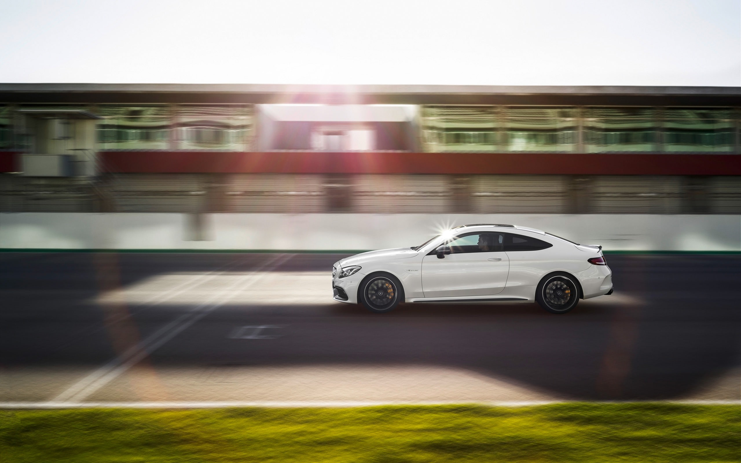 sunlight, street, day, white, lens flare, 2K, car, land vehicle, nature, speed, mode of transportation, road, city, motion, coupe, building exterior, HD Wallpaper