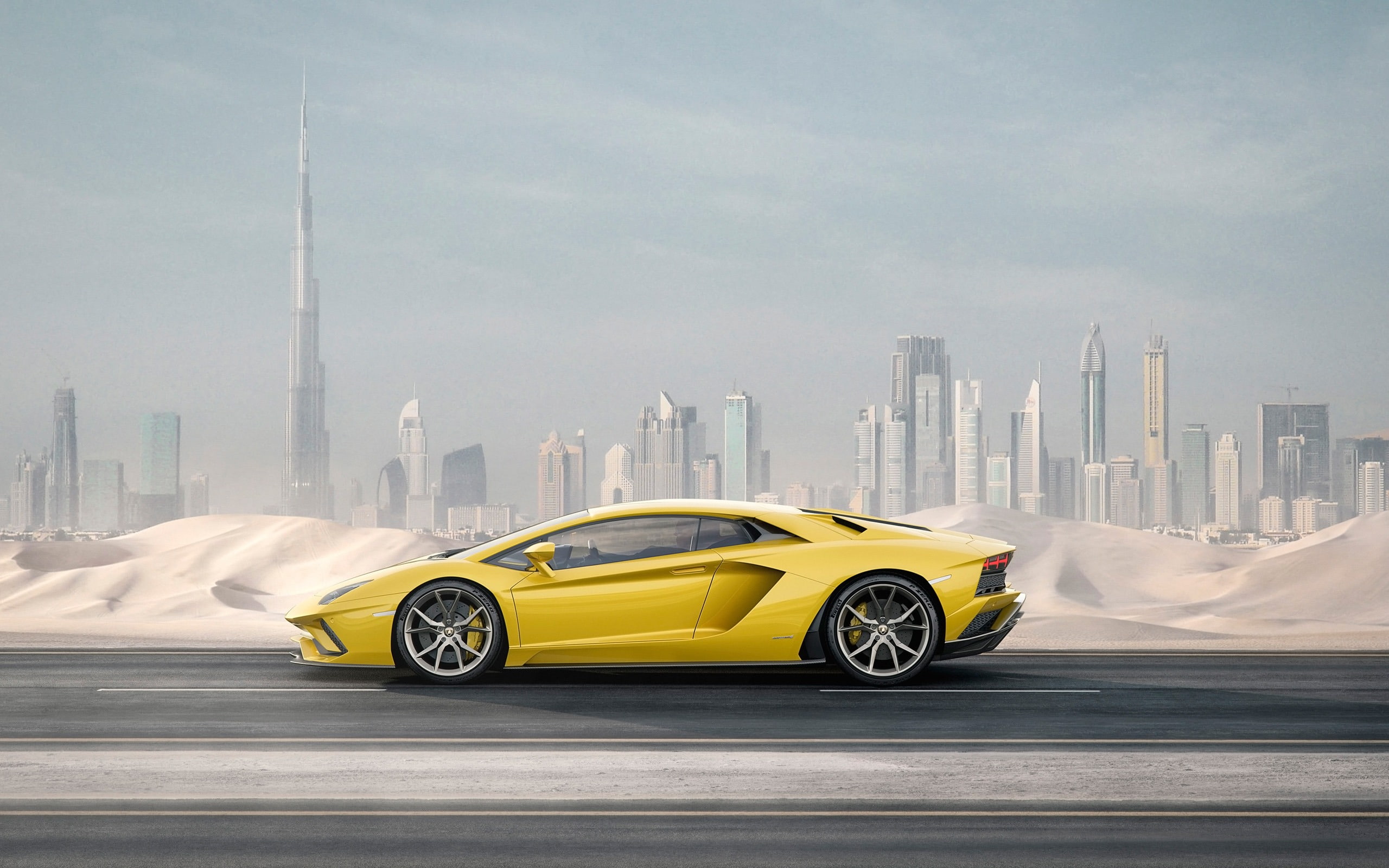 day, architecture, hd, nature, built structure, building exterior, skyscraper, cityscape, road, luxury, car, lamborghini, aventador, city, sky, HD Wallpaper