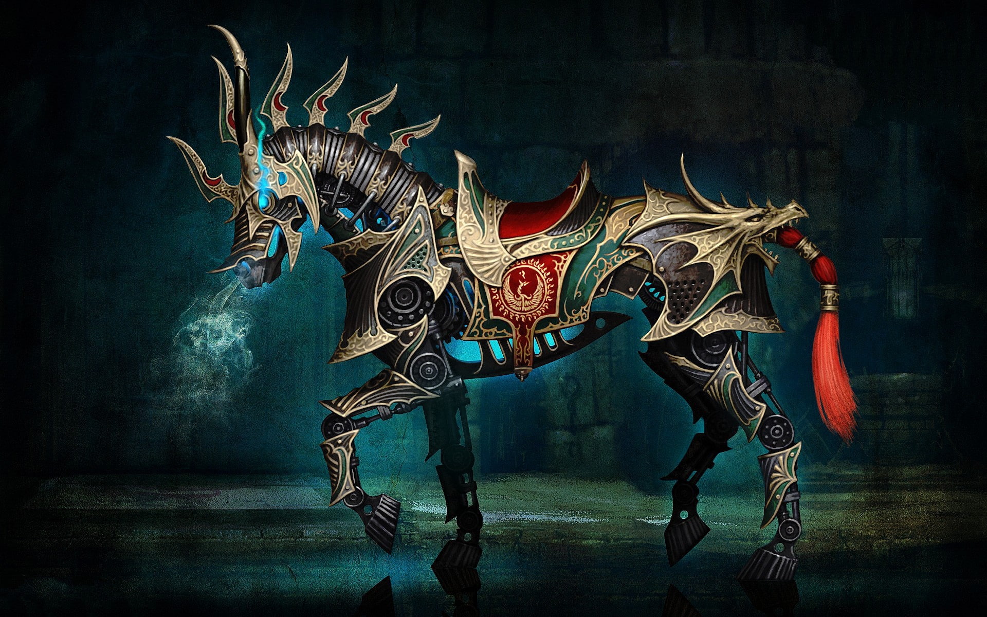 fantasy art, Rift Online, digital art, horse, armor, 1080P, HD Wallpaper