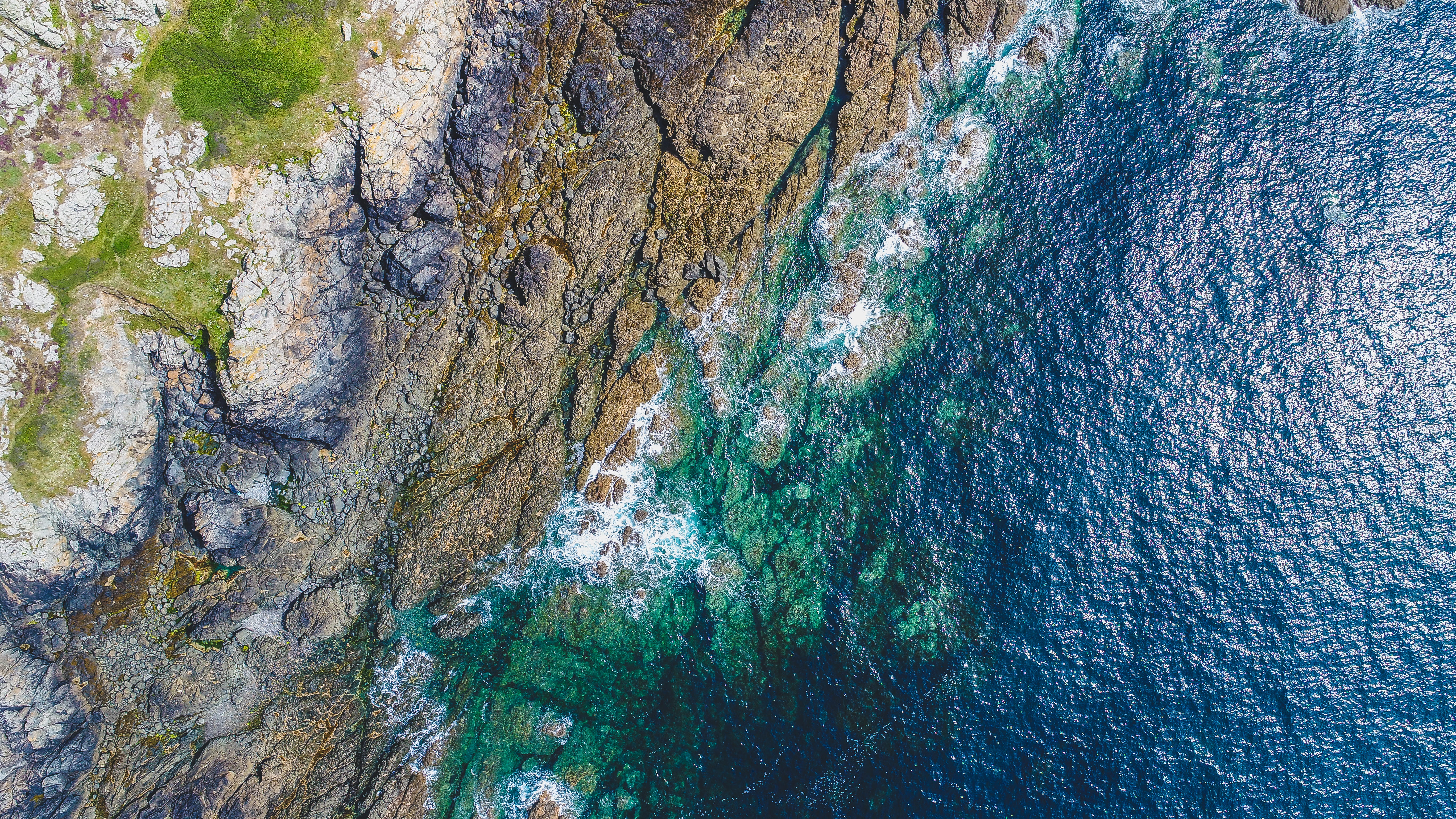full frame, photography, aerial, formation, coastline, pleinmont, plant, drone, rock formation, tranquility, 5K, rock, tranquil scene, near, rock - object, HD Wallpaper
