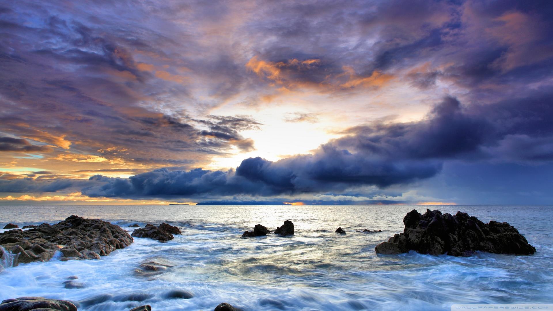 rocks, rocky, clouds, great, sky, nature and landscapes, shore, 1080P, HD Wallpaper
