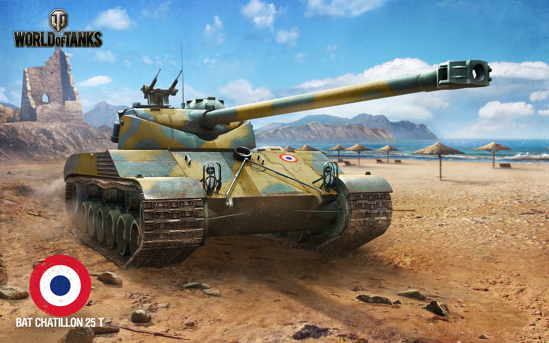 outdoors, coastline, transportation, explosive, weapon, army, beach, tanks, Bat Chatillon 25 t, military, cloud - sky, day, tank, sky, land Vehicle, HD Wallpaper