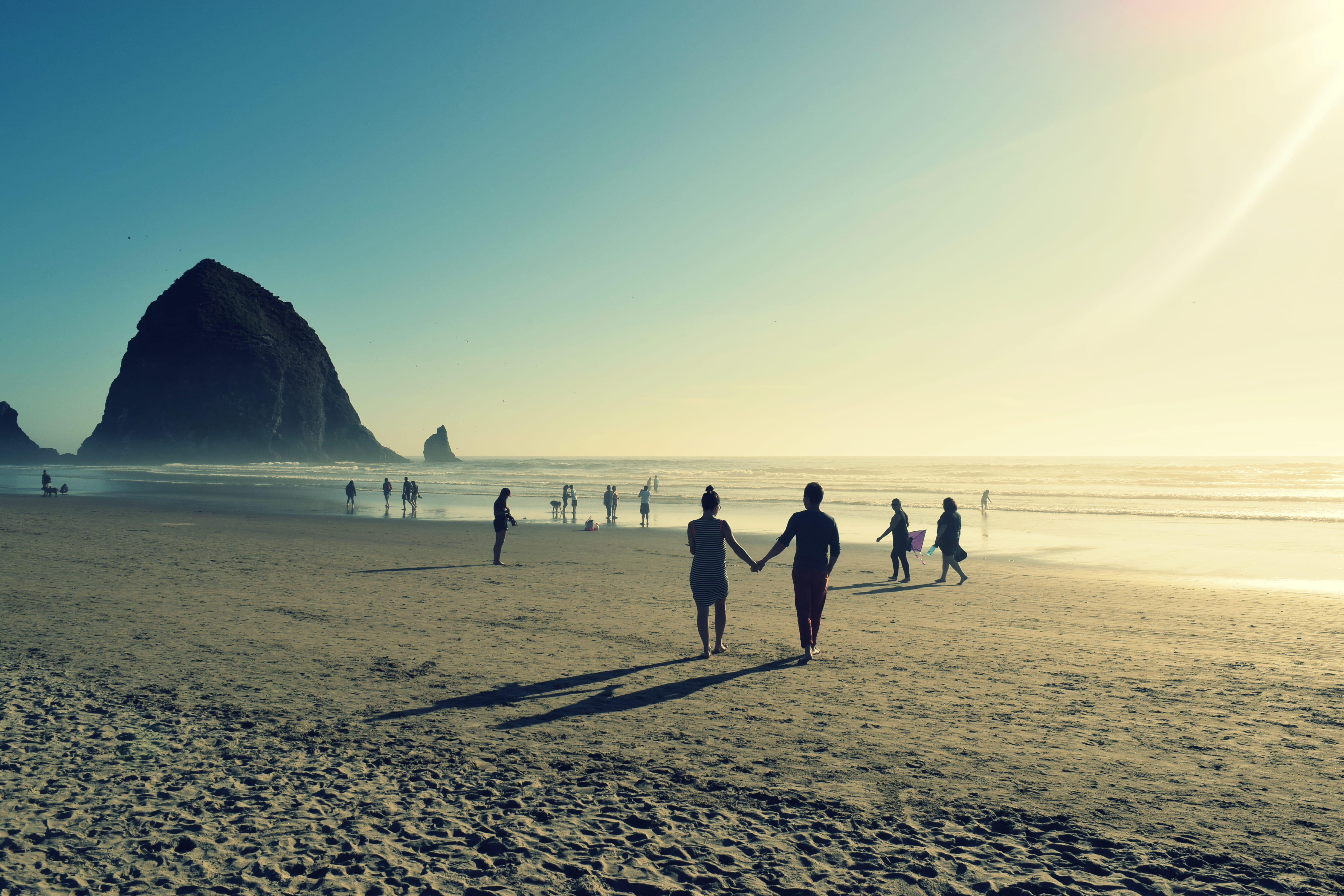 united states, nature, land, 4K, sunset, walk, scenics - nature, tranquility, cannon beach, outdoors, hitched, sky, beach, group of people, leisure activity, HD Wallpaper