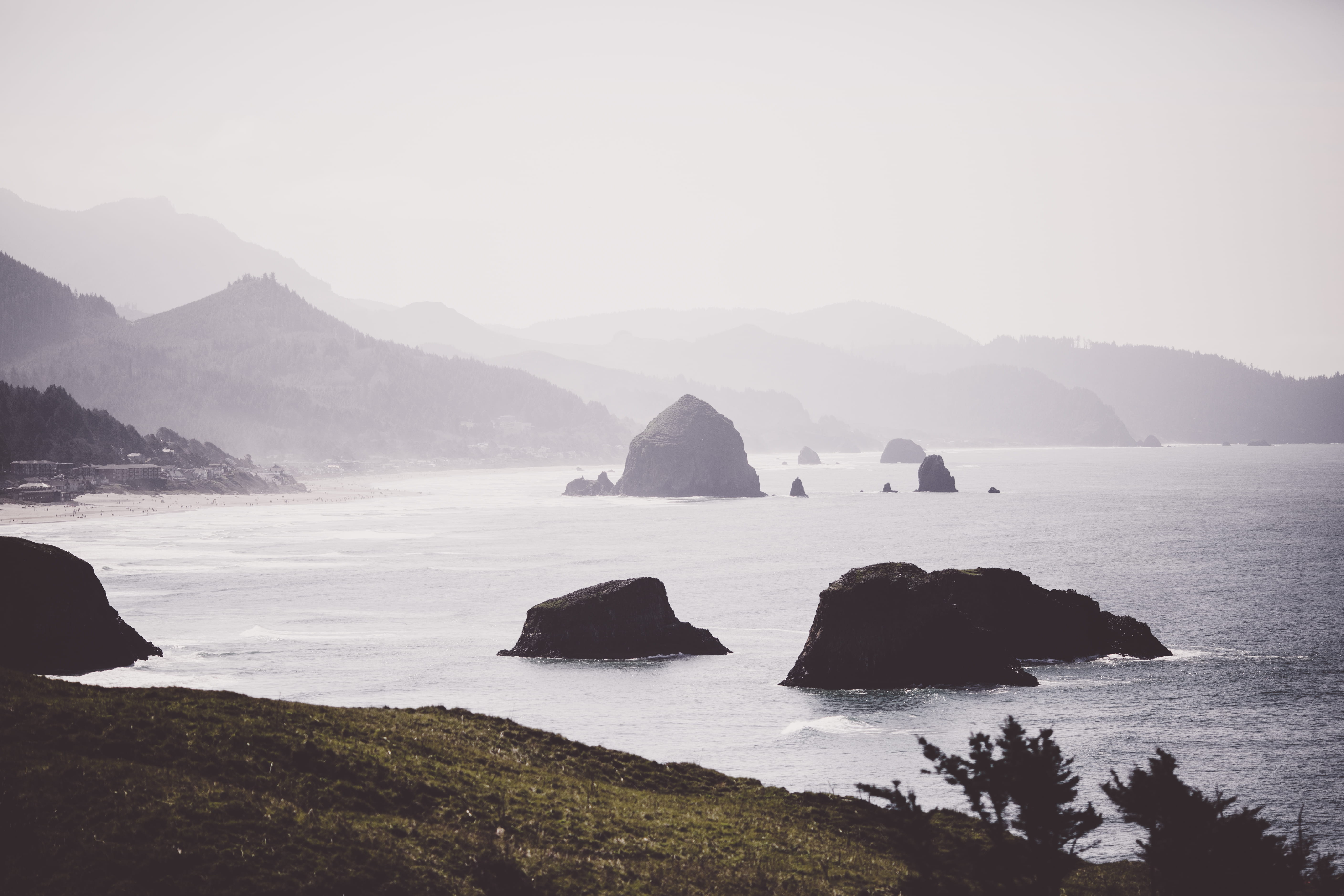 sea, rocks, land, shoreline, environment, nature, landscape, beauty in nature, non-urban scene, stack rock, haystack rock, cove, rock - object, light, waves, HD Wallpaper