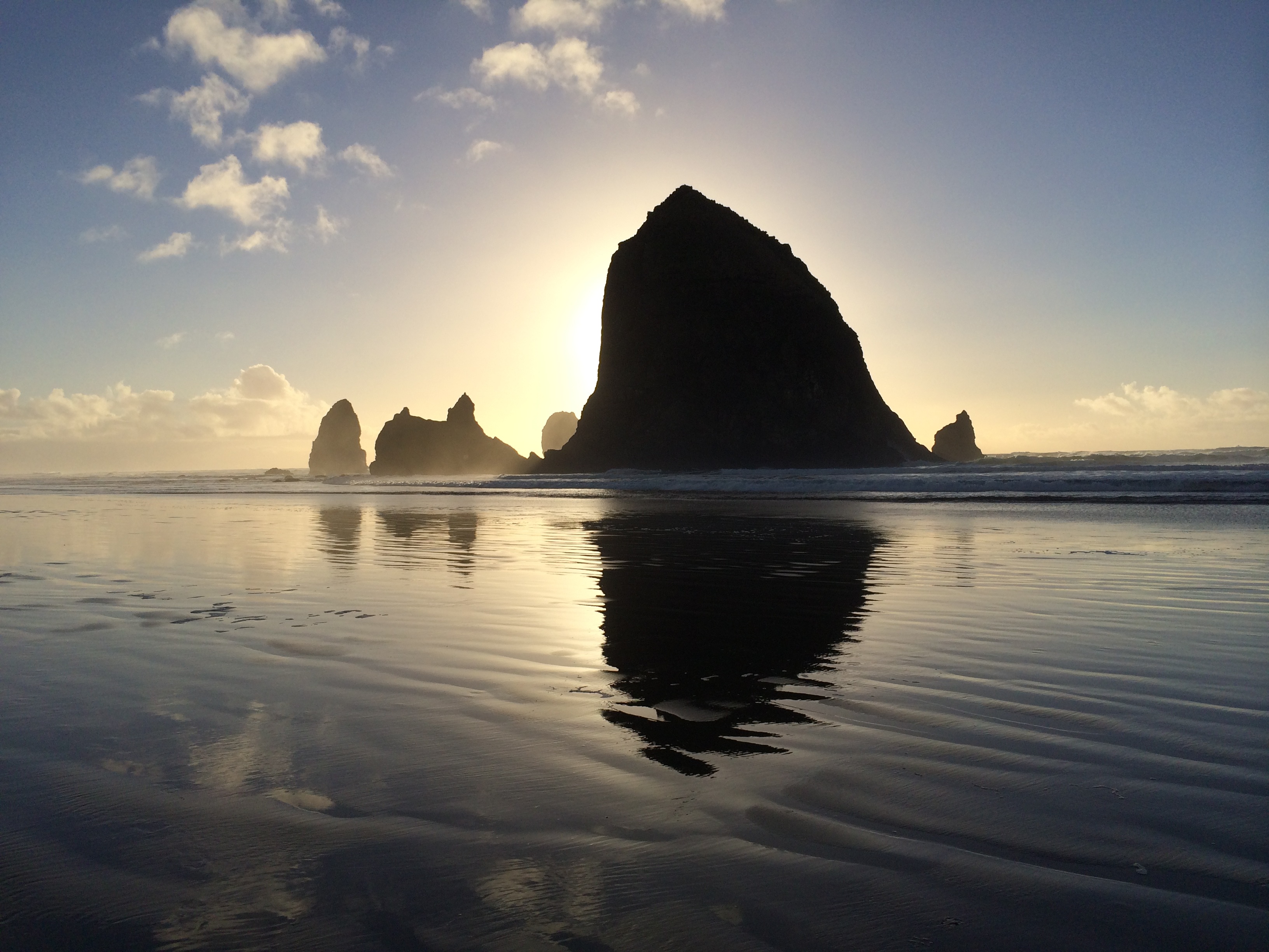land, solid, body, pacific, formation, rock, haystack, sea, outdoors, tranquility, shore, sunset, no people, nature, cannon beach, water, scenics - nature, HD Wallpaper