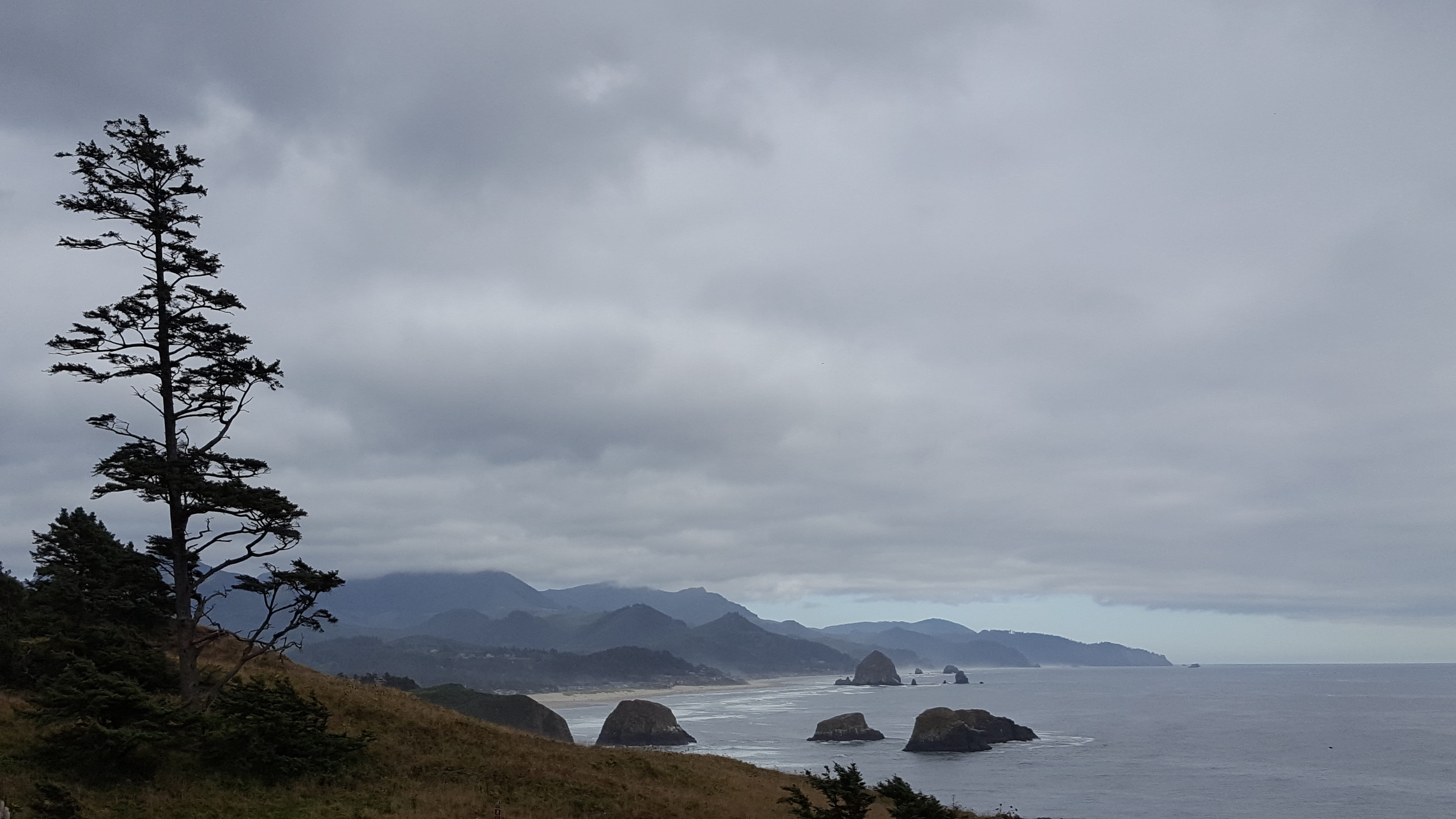 cannon beach, nature, sky, tranquility, water, plant, haystack rock, tranquil scene, no people, canon beach, mountain, sea, day, beauty in nature, oregon coast, HD Wallpaper