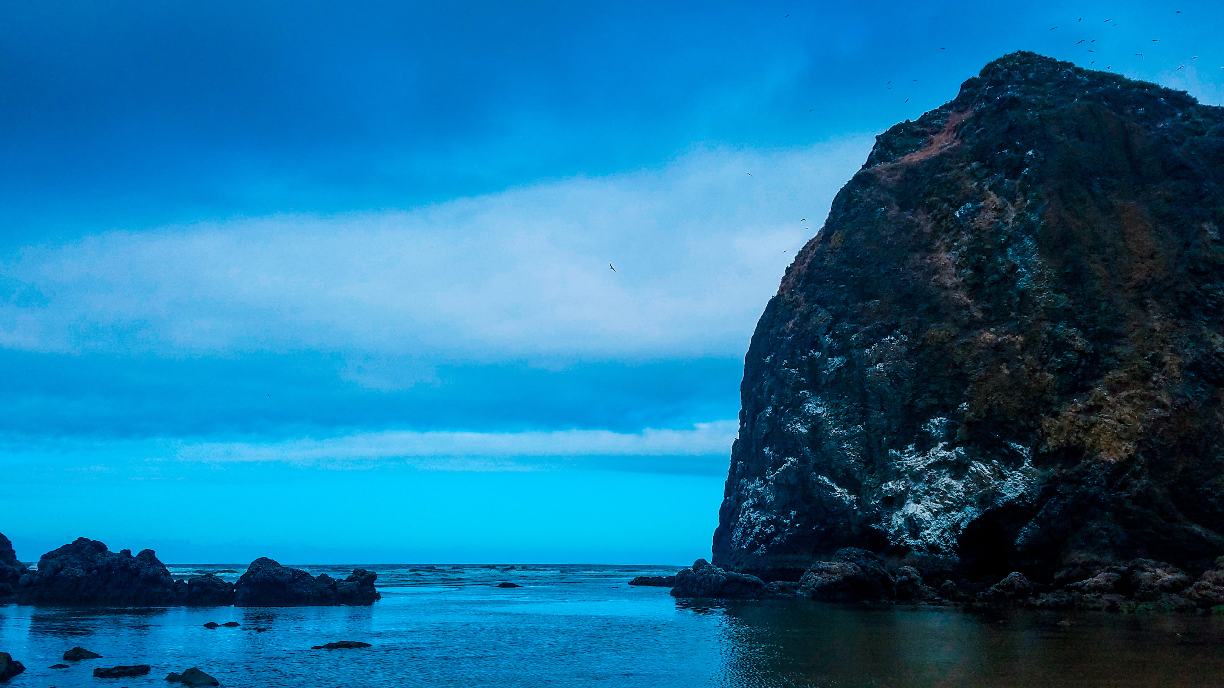 united states, tranquility, beauty in nature, water, outdoors, no people, scenics - nature, sky, rock, blue, tranquil scene, sea, cloud - sky, blues, stack rock, HD Wallpaper