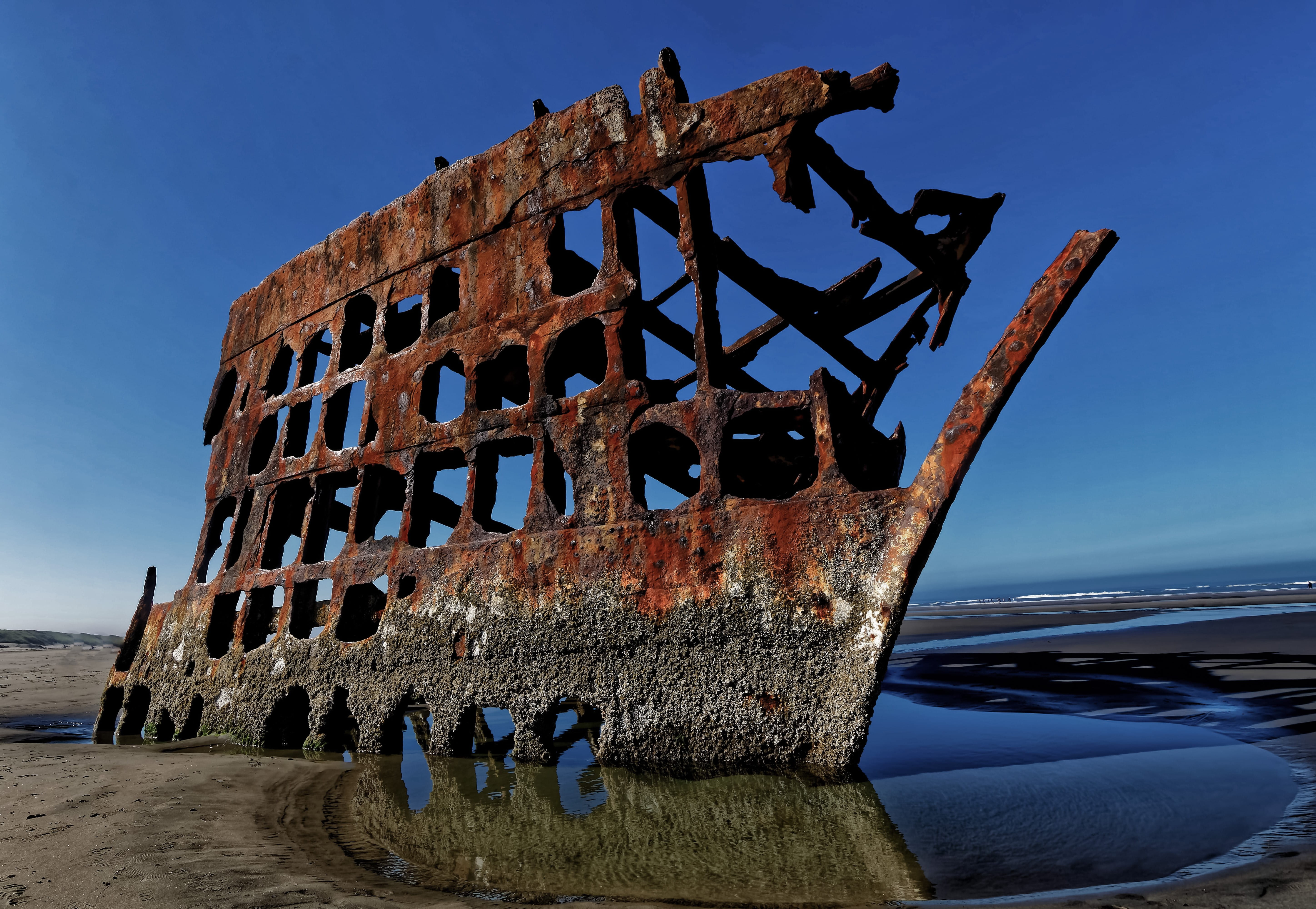 ocean beach, rusty, nautical vessel, abandoned, decline, sea, beach, shipwreck, mode of transportation, ship wreck, damaged, outdoors, land, obsolete, sky, HD Wallpaper