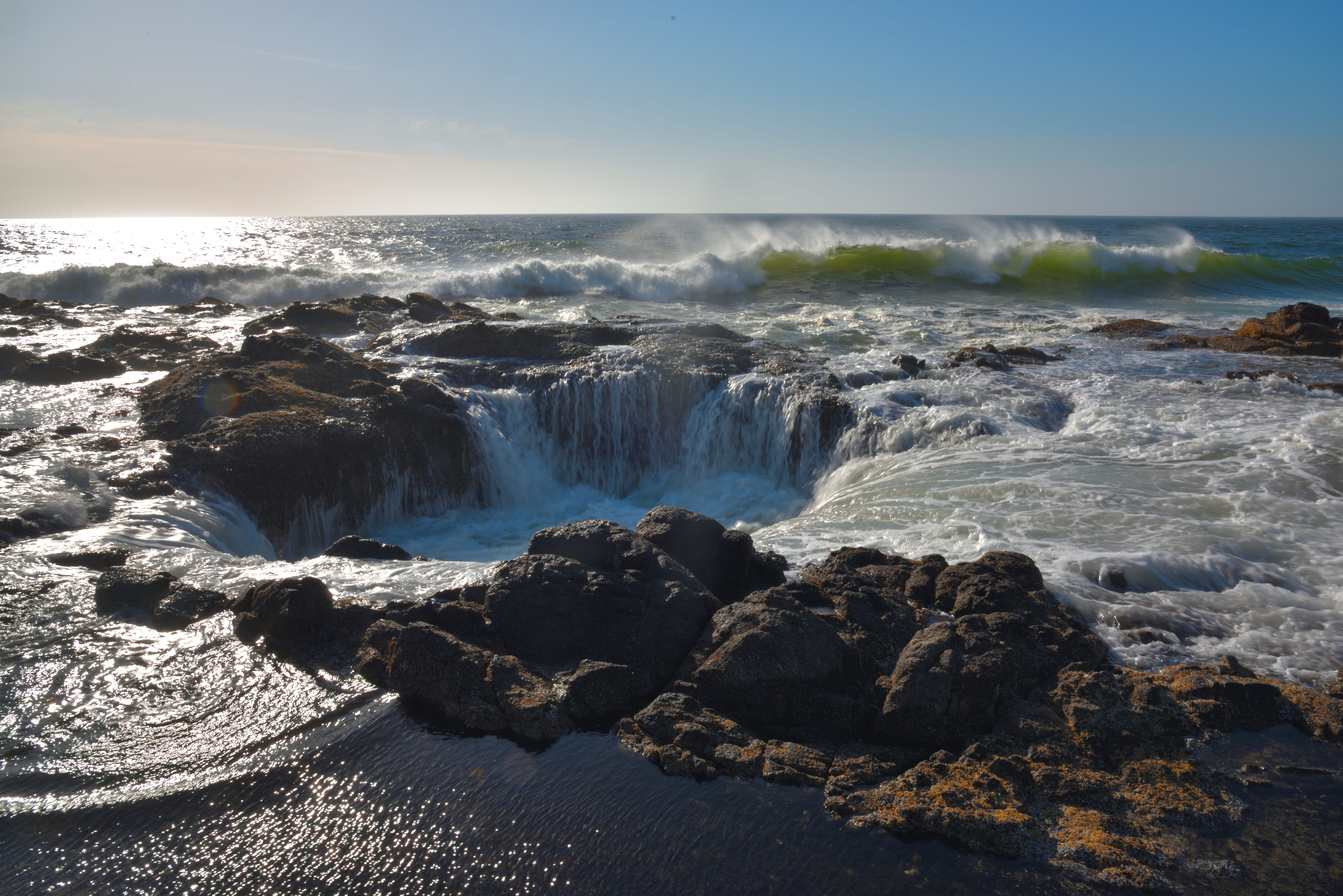 high tide, horizon over water, pnw, united states, no people, rock, coast, breaking, motion, wave, sea, oregon, power in nature, scenics - nature, beach, HD Wallpaper