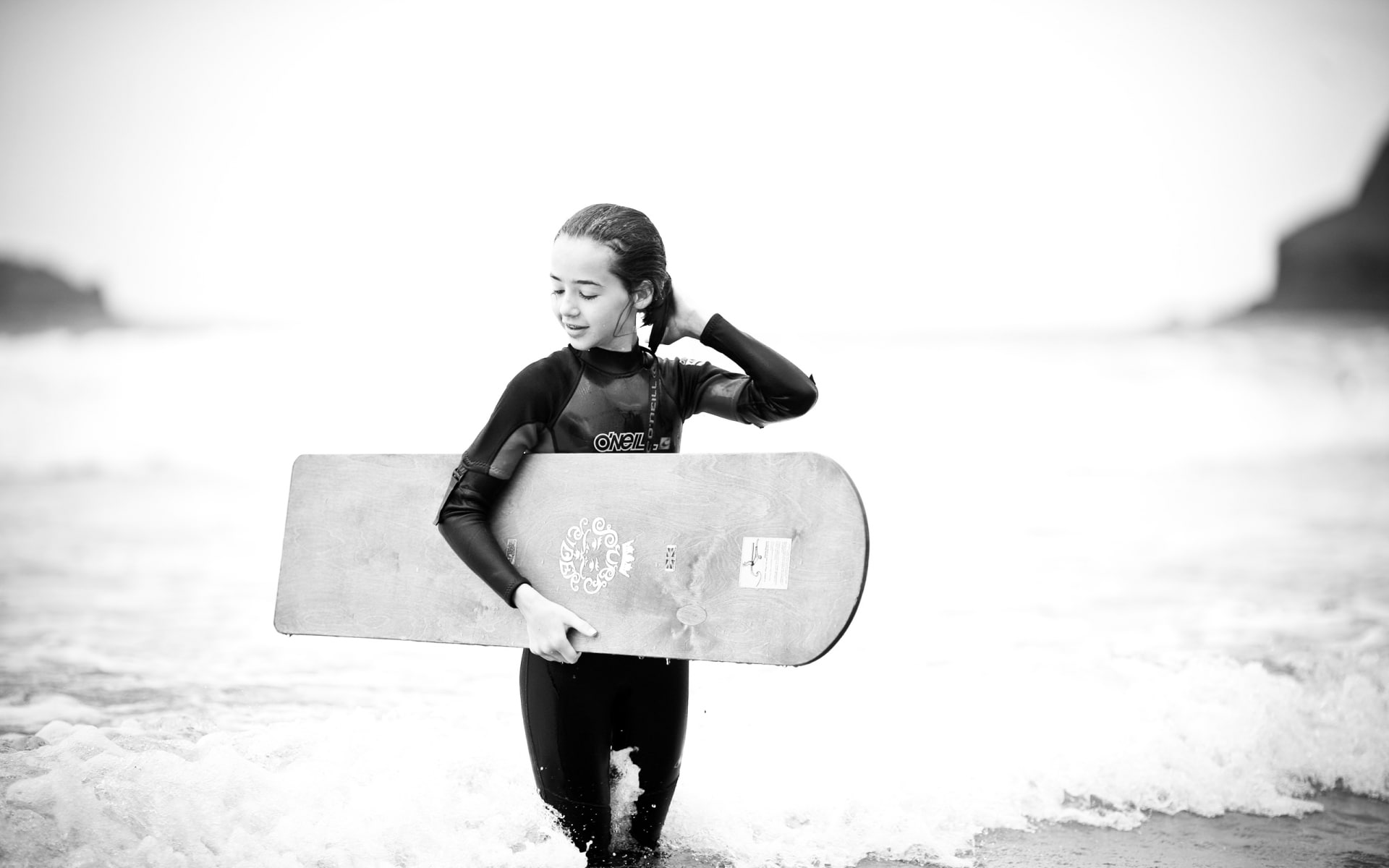 girl, women, waves, beaches, white, bodyboard, 1080P, black, ocean, surfing, nature, HD Wallpaper