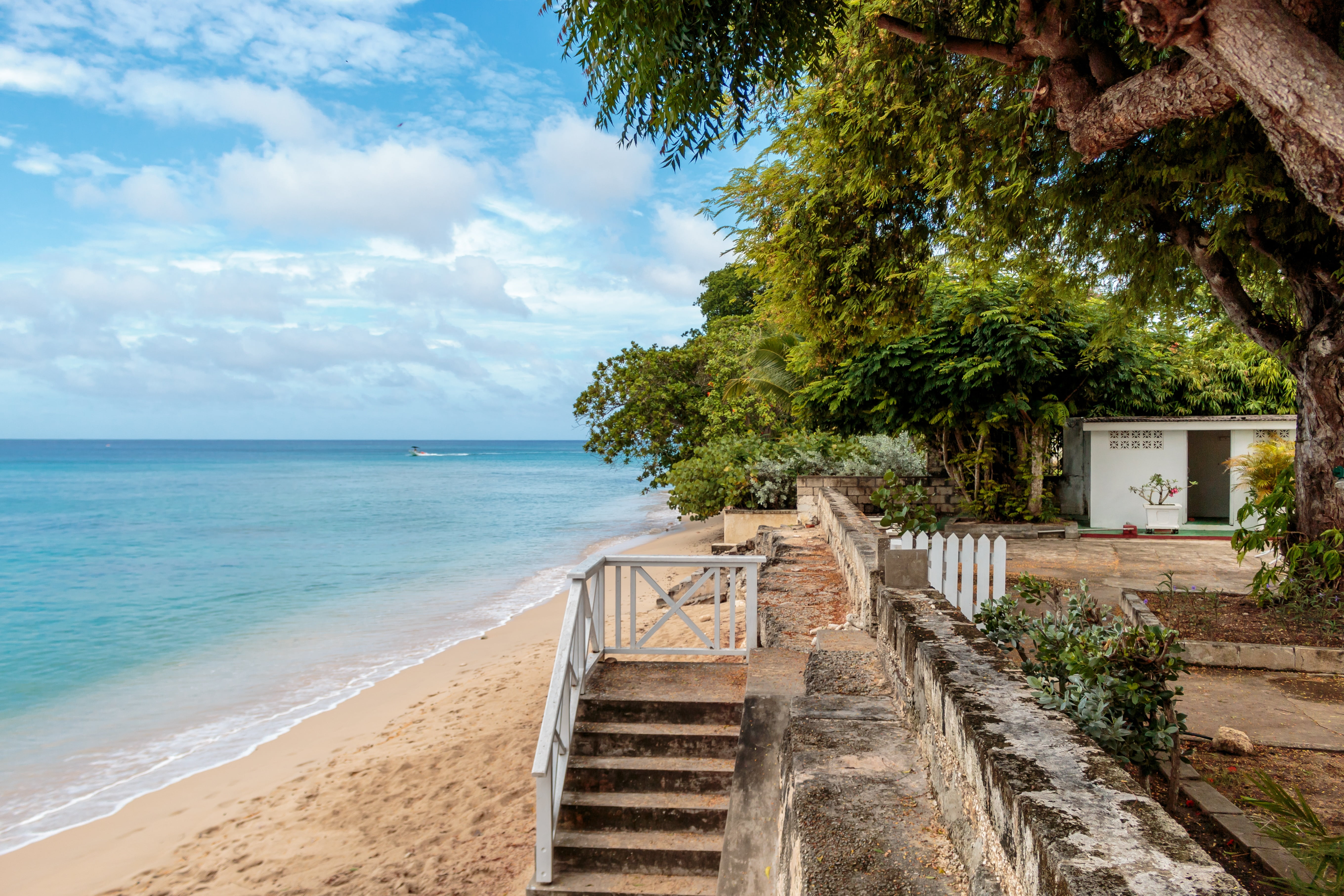 sky, no people, cloud - sky, trees, beach, scenics - nature, stairs, built structure, horizon over water, tree, clearwater villa beach, horizon, outdoors, HD Wallpaper