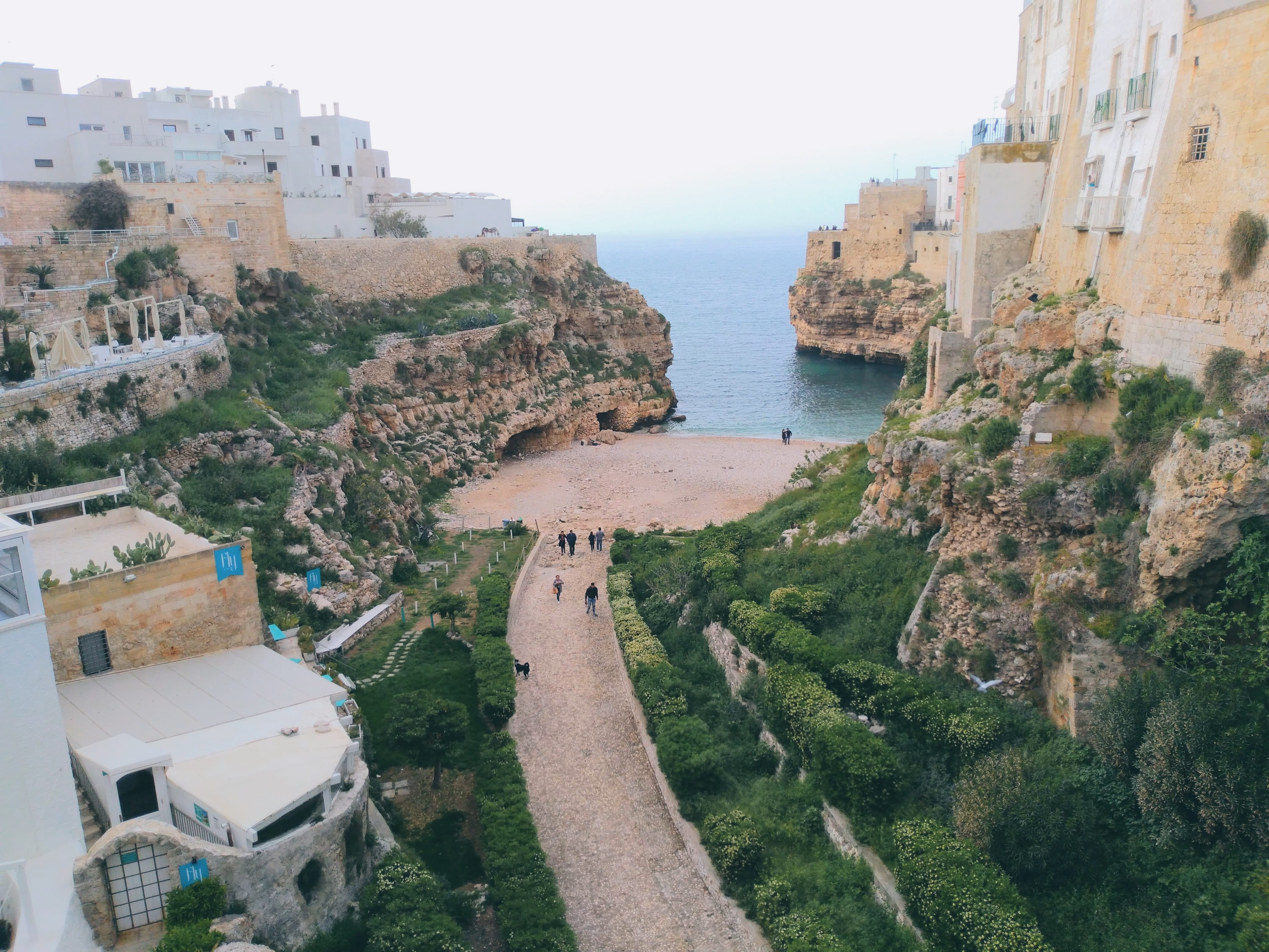 gulf, transportation, scenics - nature, polignano a mare, town, nature, day, polignano, building exterior, plant, cliffs, 4K, city, outdoors, sea, tourism, HD Wallpaper