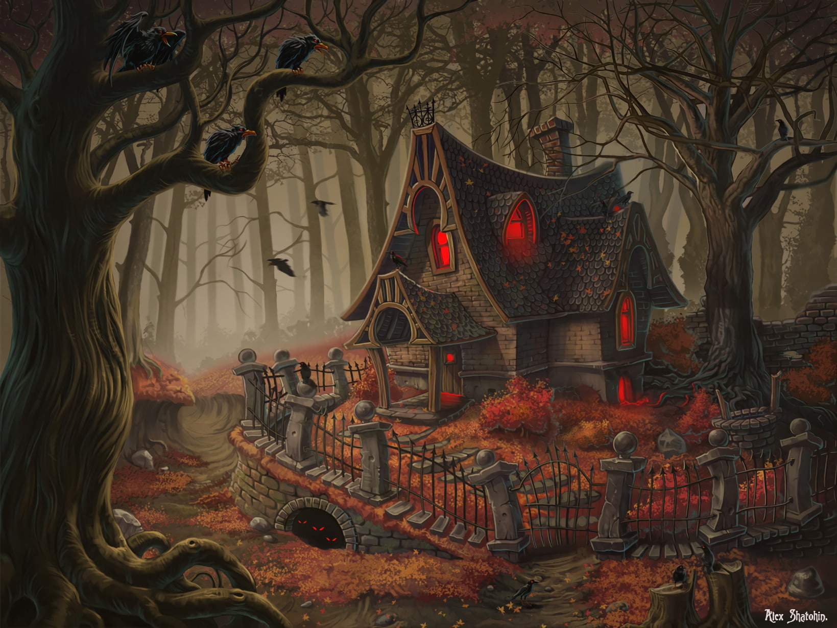Fantasy, Fence, Halloween, Holiday, 720P, Haunted House, Forest, House, Artistic, HD Wallpaper