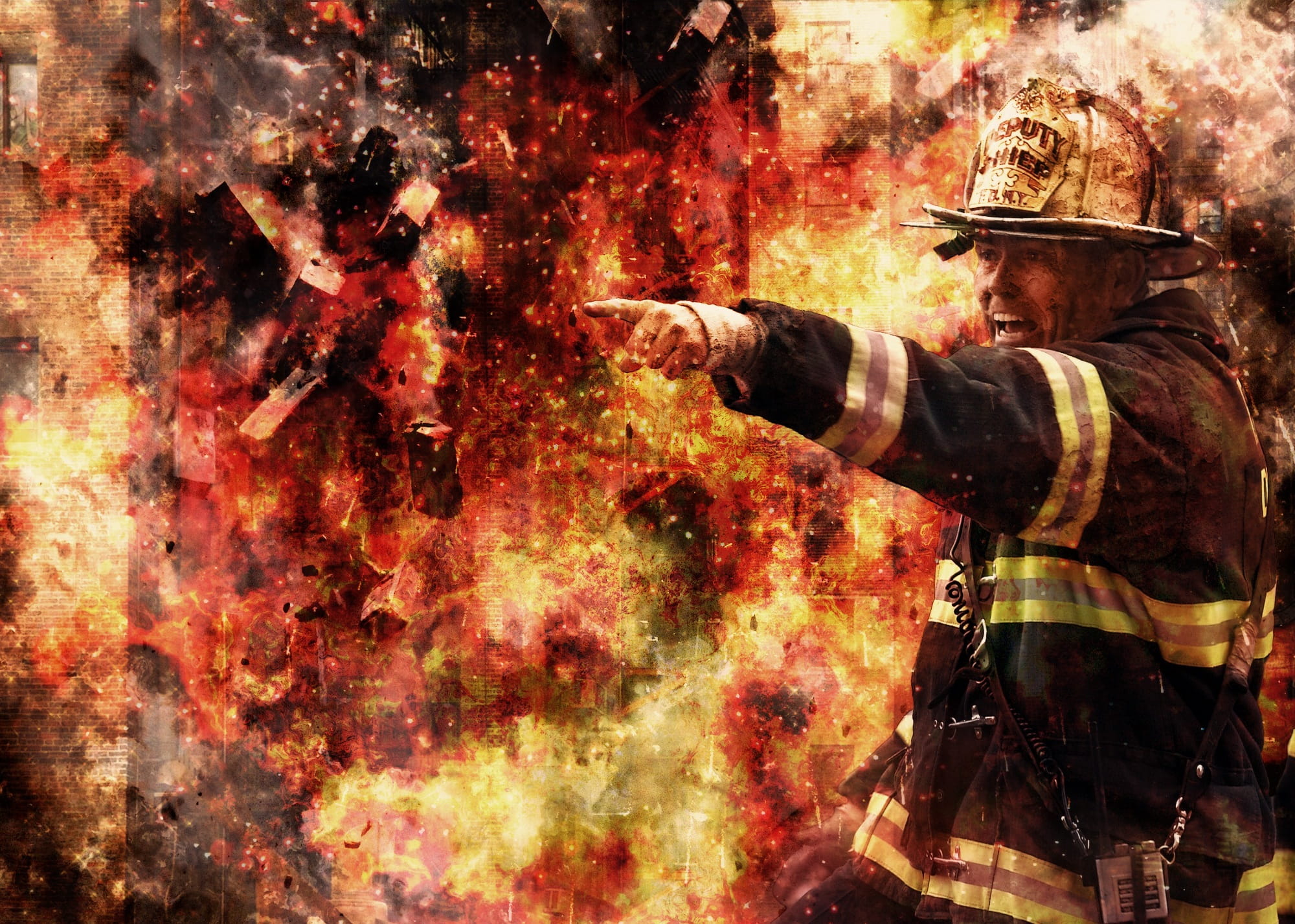 1080P, fire, adult, hat, one man only, only men, day, males, occupation, pointing, disaster, Firemen, real people, waist up, adults only, one person, communication, HD Wallpaper