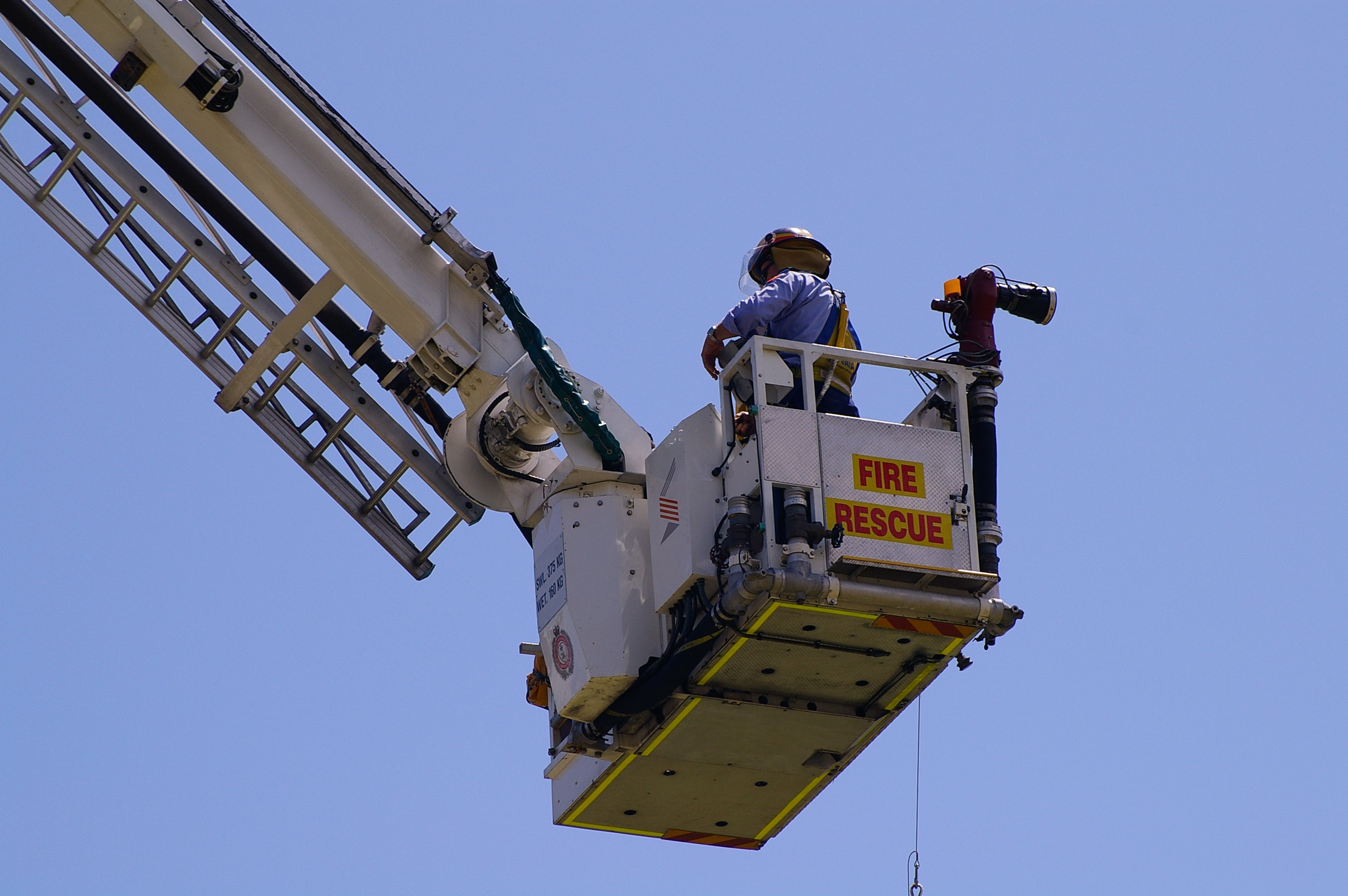 protective workwear, headwear, day, working, equipment, sky, danger, machinery, fireman, hero, safety, rescue, fire rescue, firefighter, height, uniform, HD Wallpaper