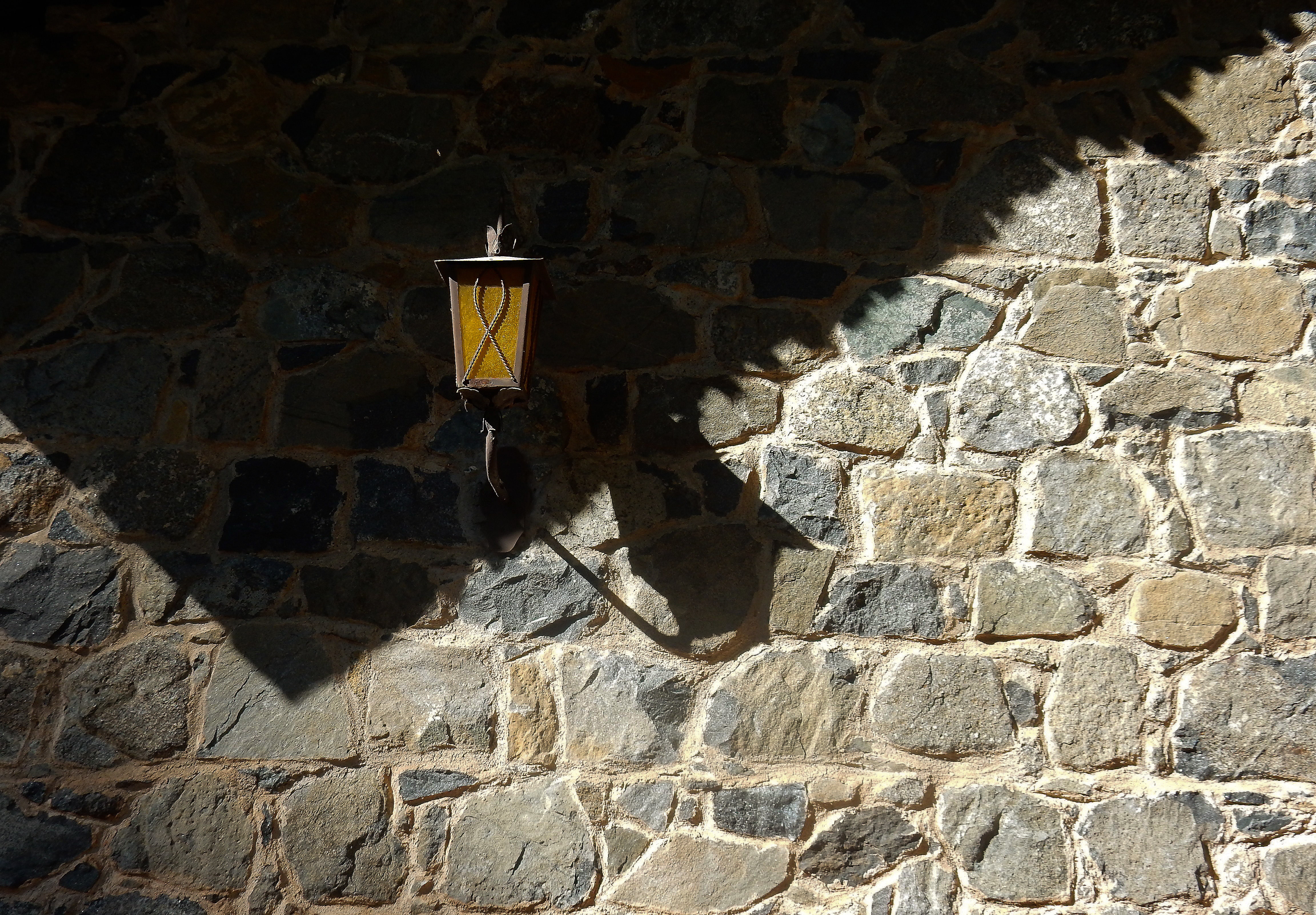 masonry, full screen, shadow, fullscreen, background, s, 4K, widescreen, light, the s, wall, lantern, stone, HD Wallpaper