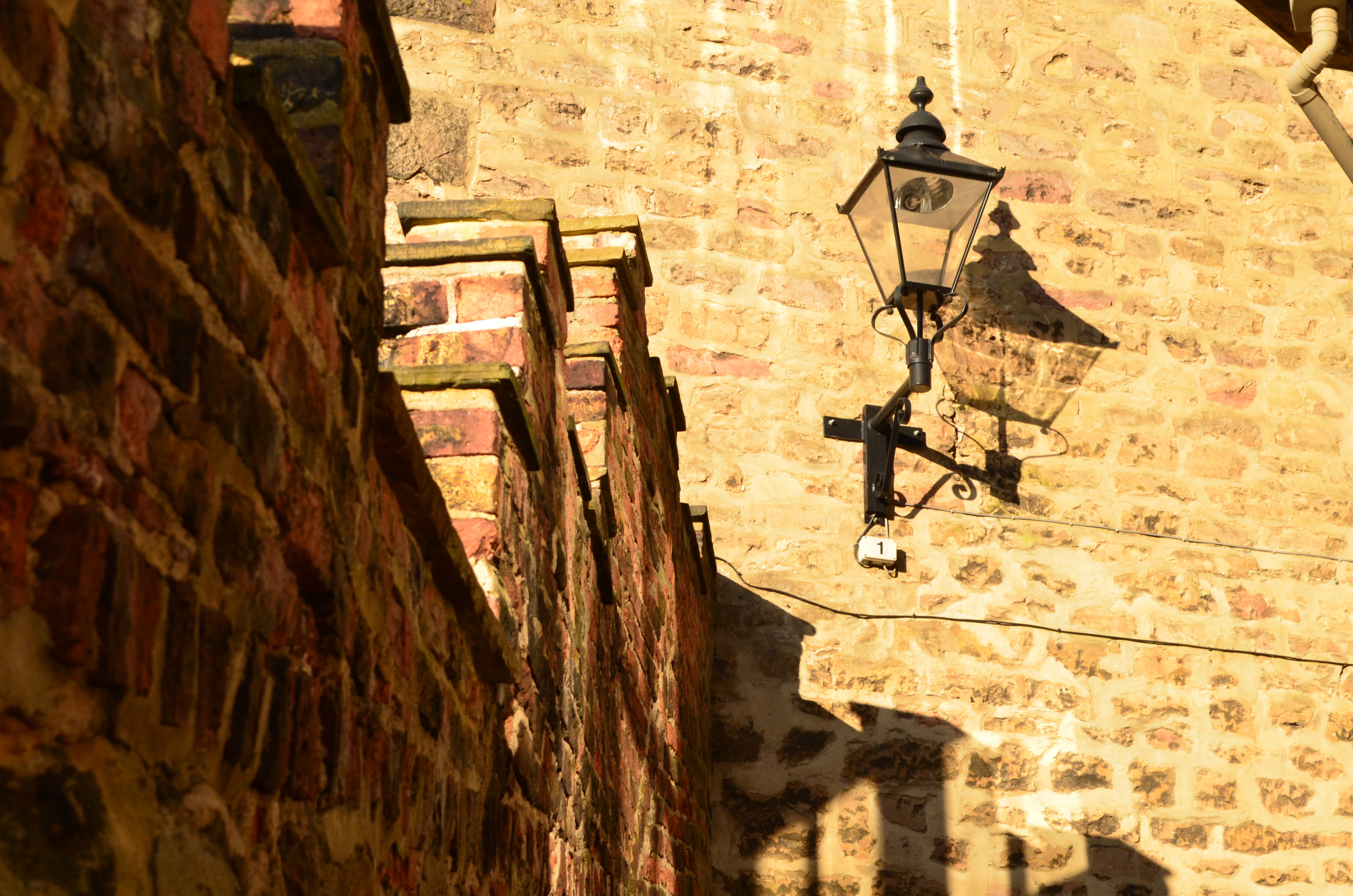 wall - building feature, wall, brick, travel destinations, no people, built structure, old, lighting, shadow, 4K, the past, low angle view, wall-mounted, HD Wallpaper