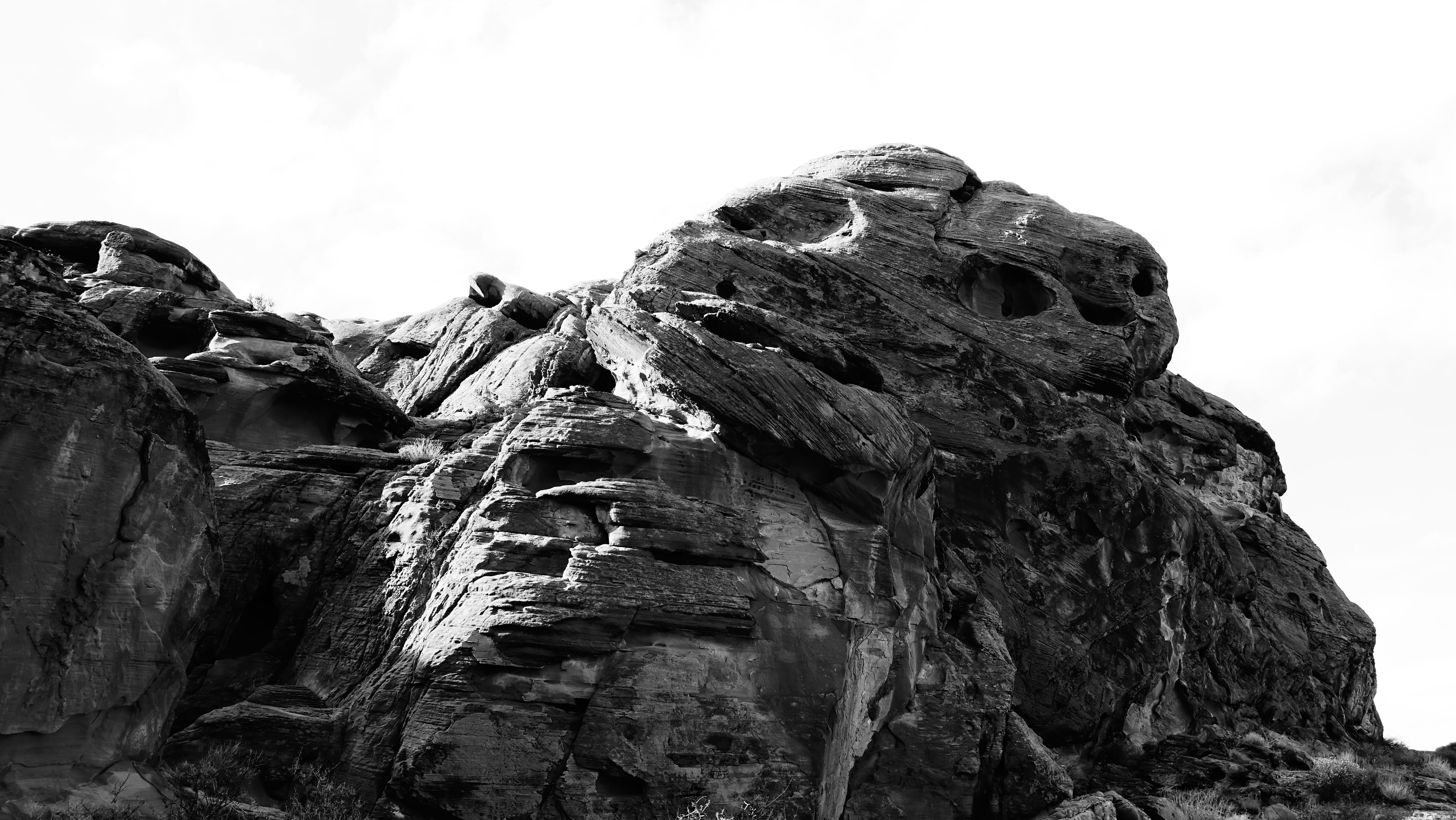 physical geography, old, landscape, day, solid, clear sky, rock formation, low angle view, nature, bw, the past, united states, sky, 5K, eroded, geology, HD Wallpaper