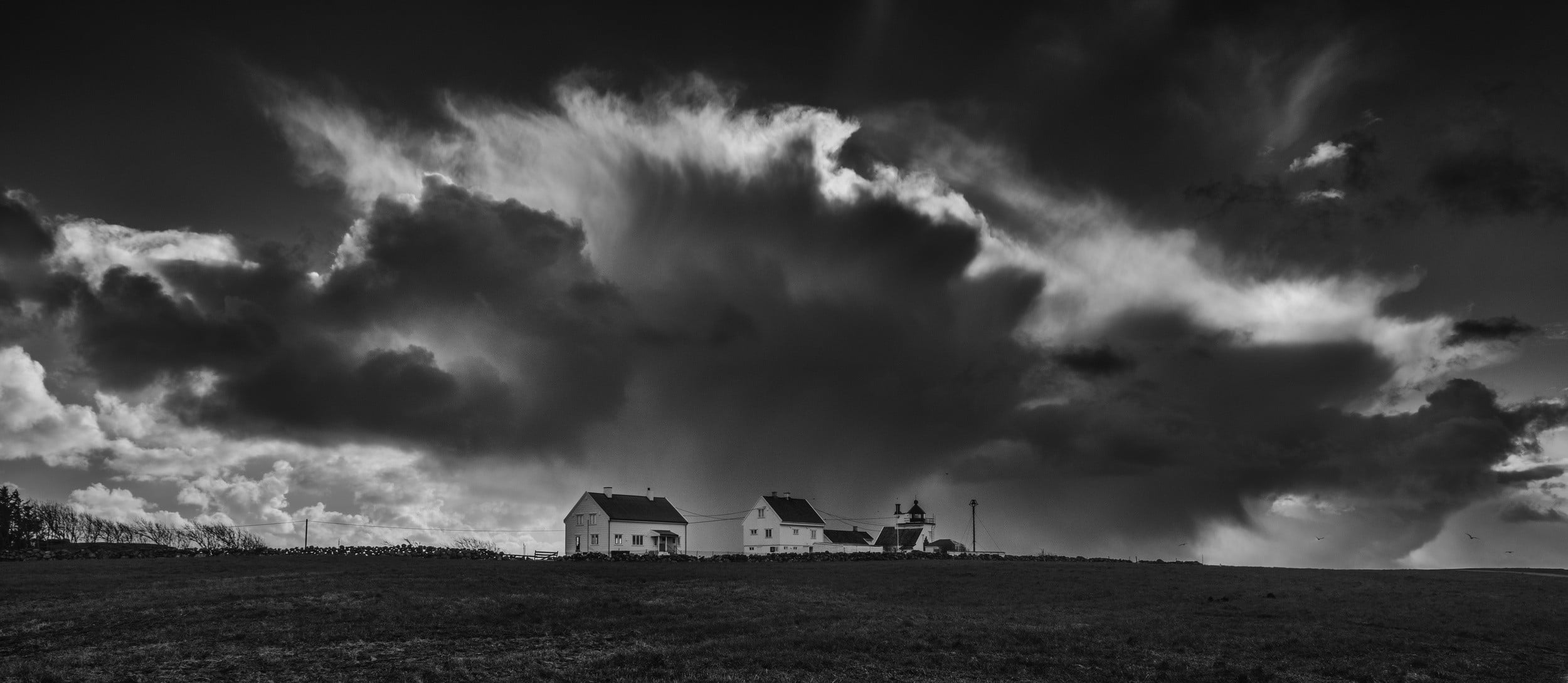 monochrome, 1080P, land, built structure, no people, environment, cloud - sky, sky, travel destinations, storm cloud, storm, architecture, landscape, grayscale, HD Wallpaper