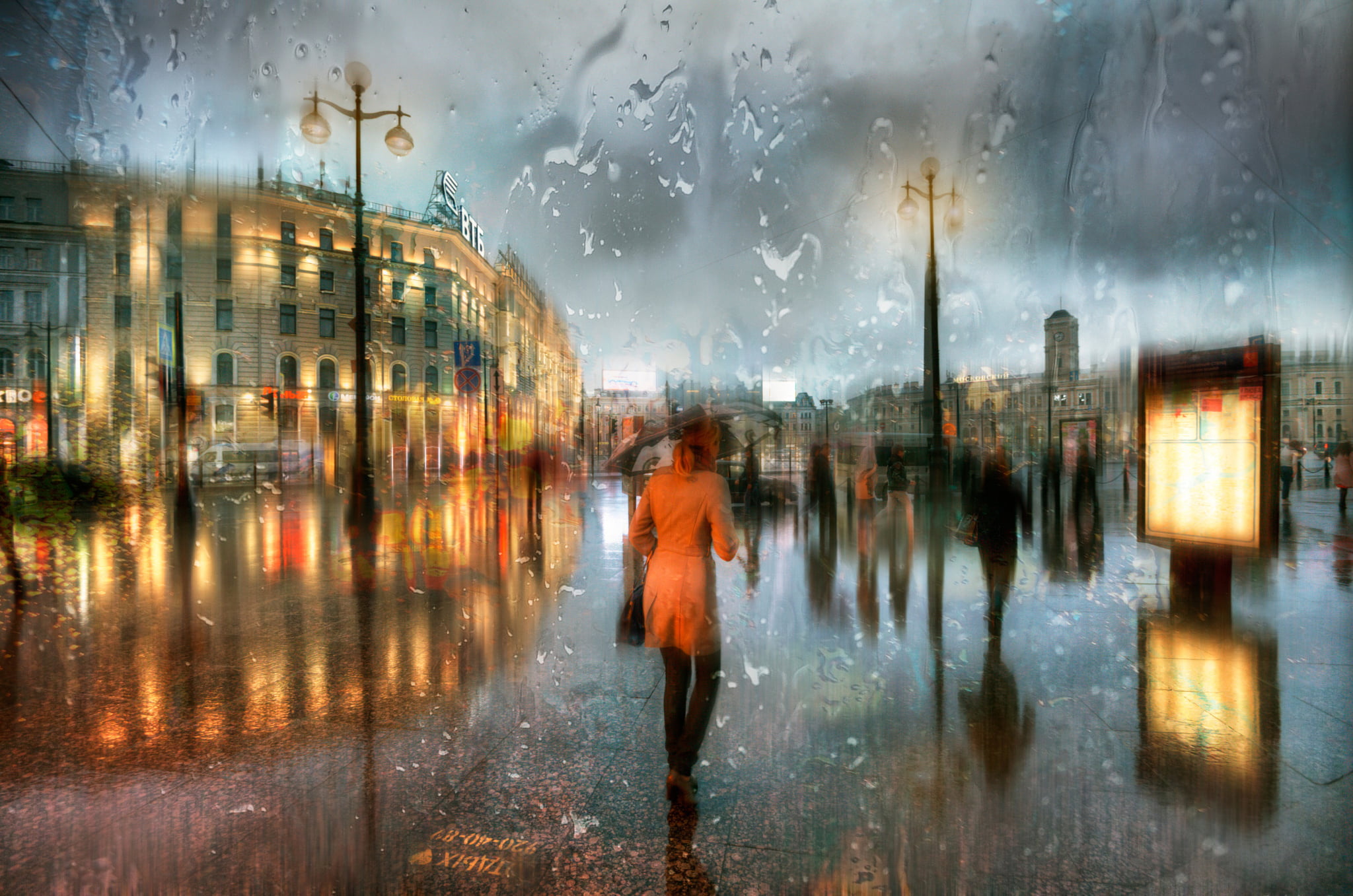spring, rain, wet, water, illuminated, architecture, glass - material, full length, canal, floor, street, 1080P, urban Scene, cloud - sky, outdoors, river, HD Wallpaper