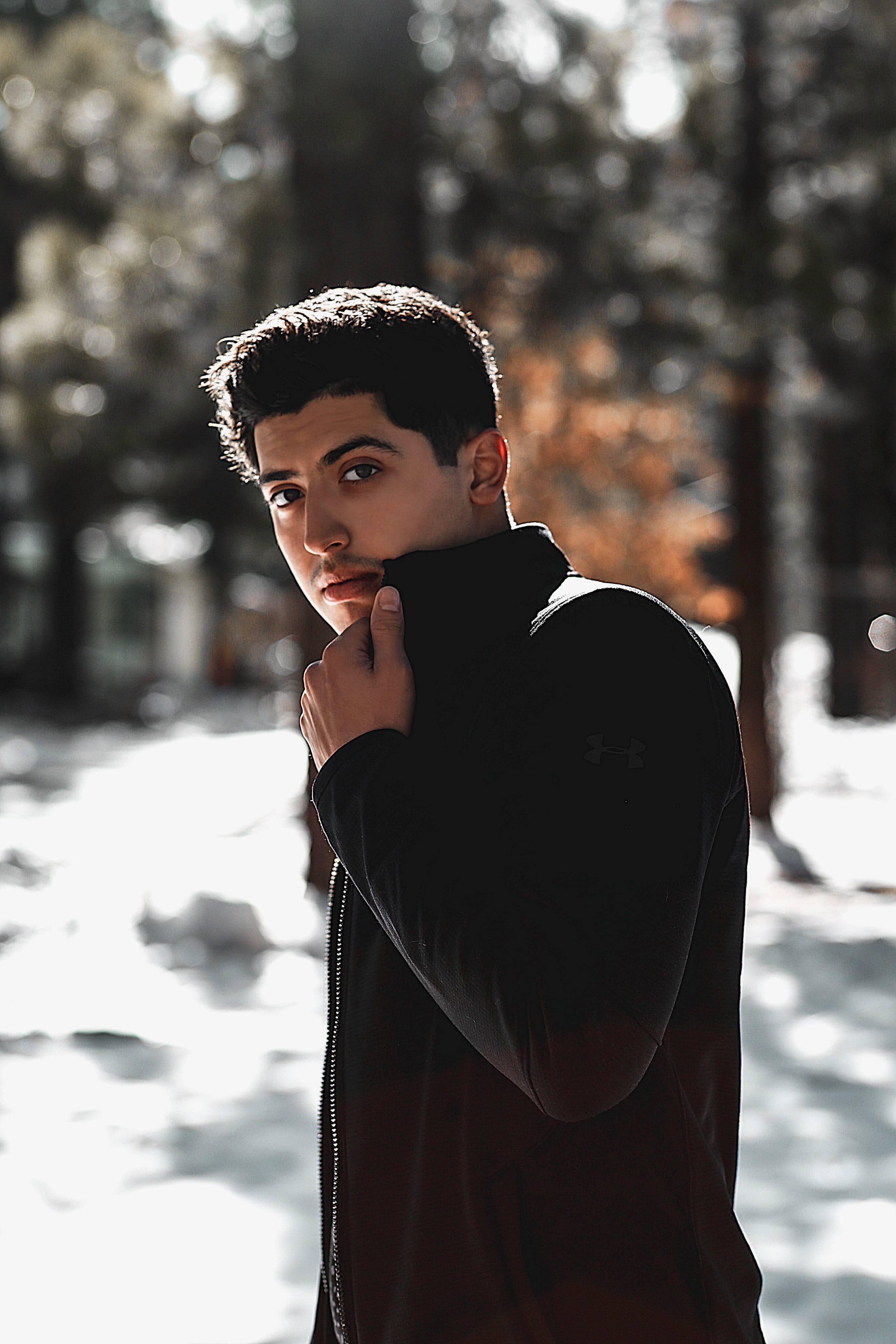 person, day, human, looking at camera, cold temperature, three quarter length, man, sweater, apparel, nature, contemplation, snow, one person, photo, teenager, Phone HD Wallpaper