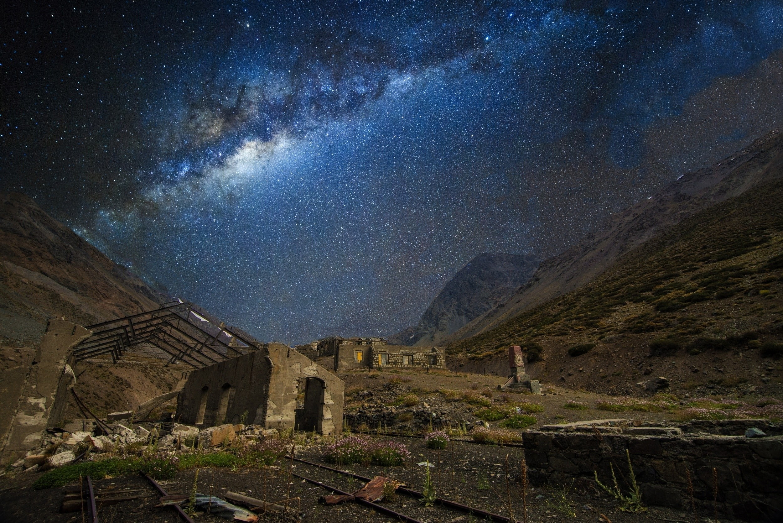 abandoned, scenics - nature, long exposure, archaeology, ruined, 1080P, tranquility, night, sky, starry night, mountains, no people, astronomy, ancient civilization, HD Wallpaper