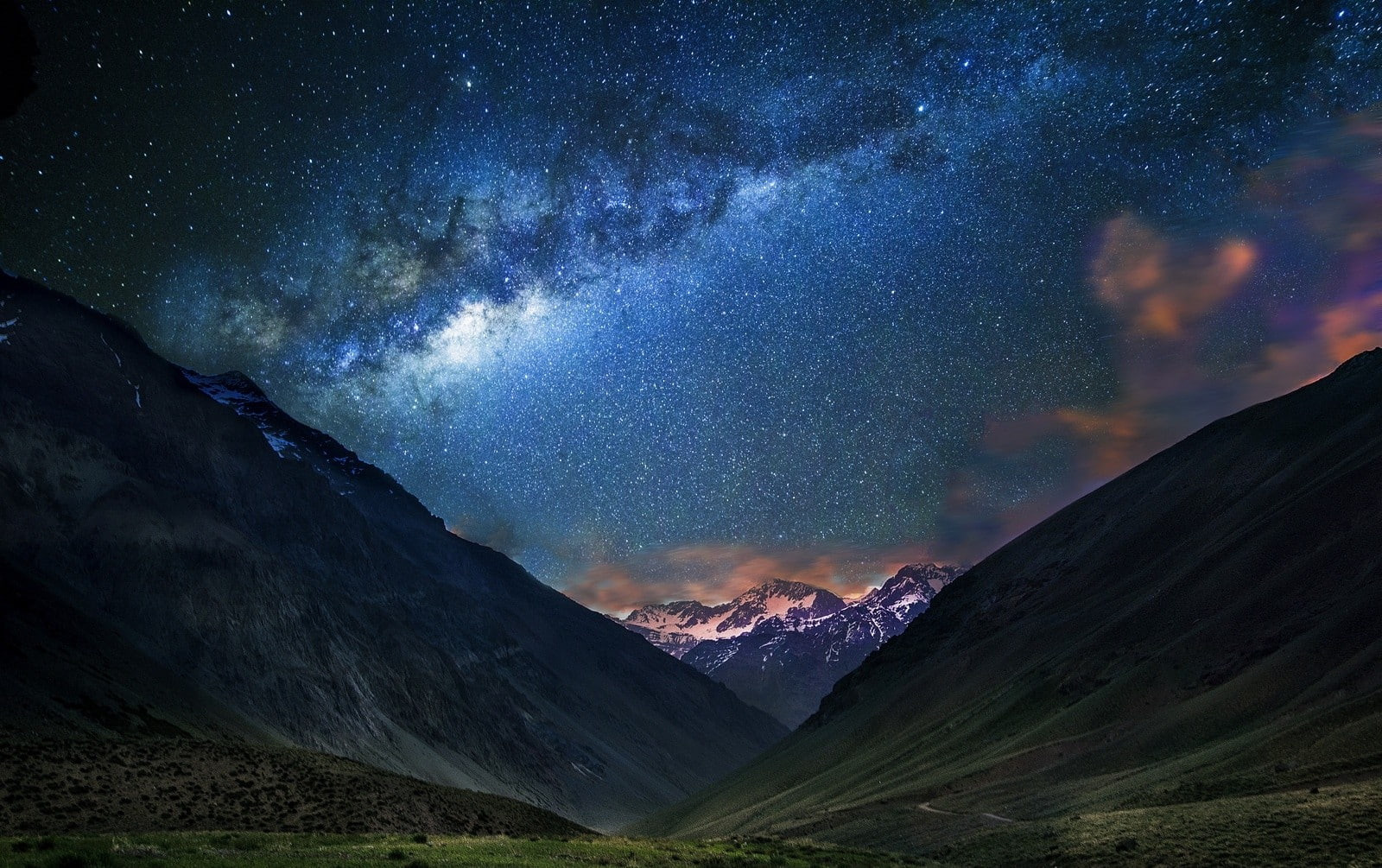 galaxy, snowy peak, long exposure, nature, landscape, starry night, Milky Way, mountains, 720P, dirt road, Chile, HD Wallpaper