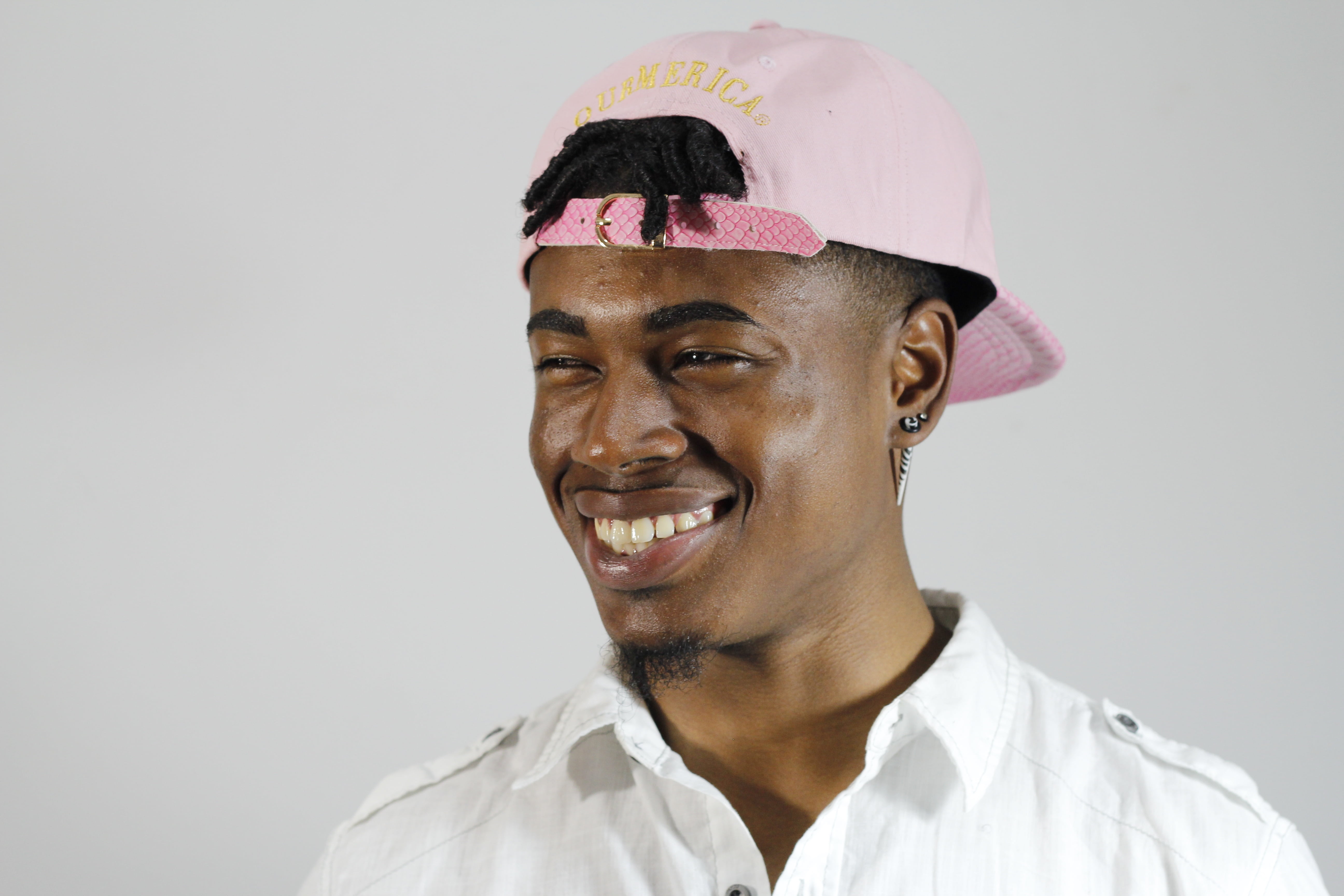 5K, happiness, hat, headshot, african Descent, laughing, clothing, body part, white background, happy, cool, front view, emotion, pink, toothy smile, boy, HD Wallpaper