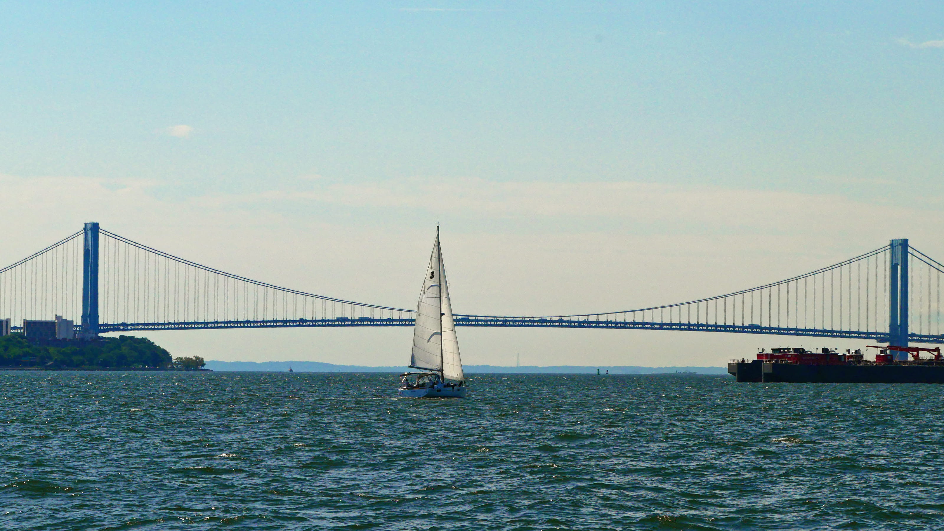 waves, city, cargo ship, new, ocean, boat images, boat pictures, pictures of boats, bridge, sea, sky, 2K, sailboat, verrazon, day, outdoors, open water, HD Wallpaper