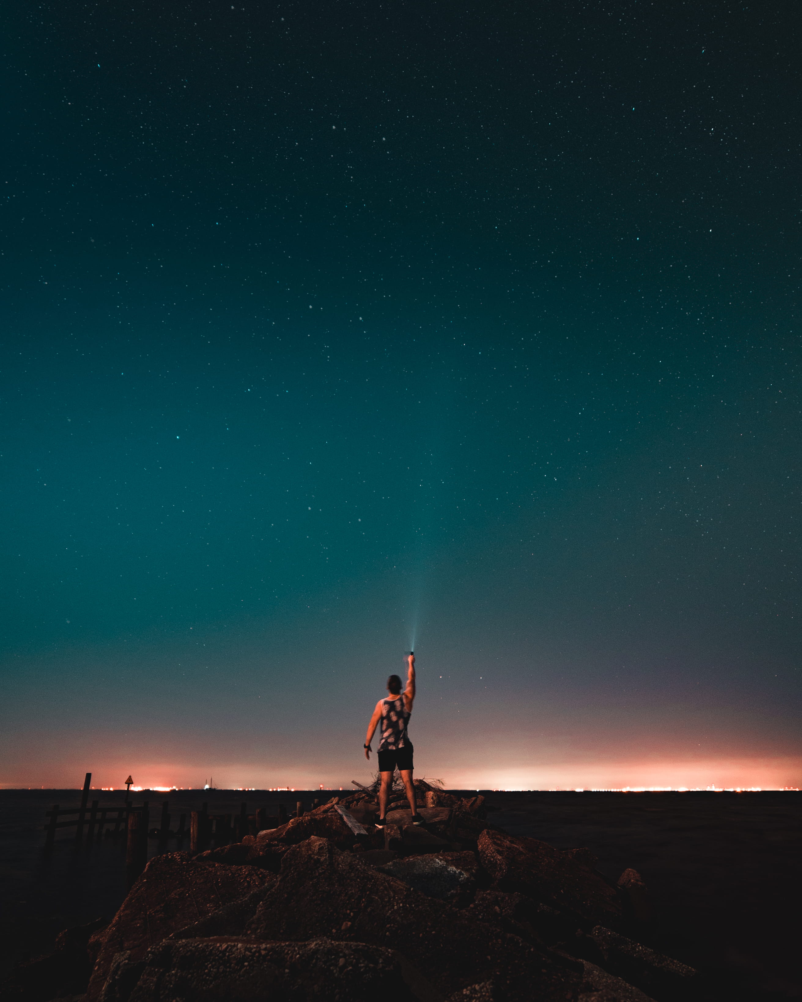milky way, lifestyles, light, space, star, fairhope yacht club, looking up, turned, ocean, holding, star - space, full length, tree, bay, flash light, leisure activity, Phone HD Wallpaper
