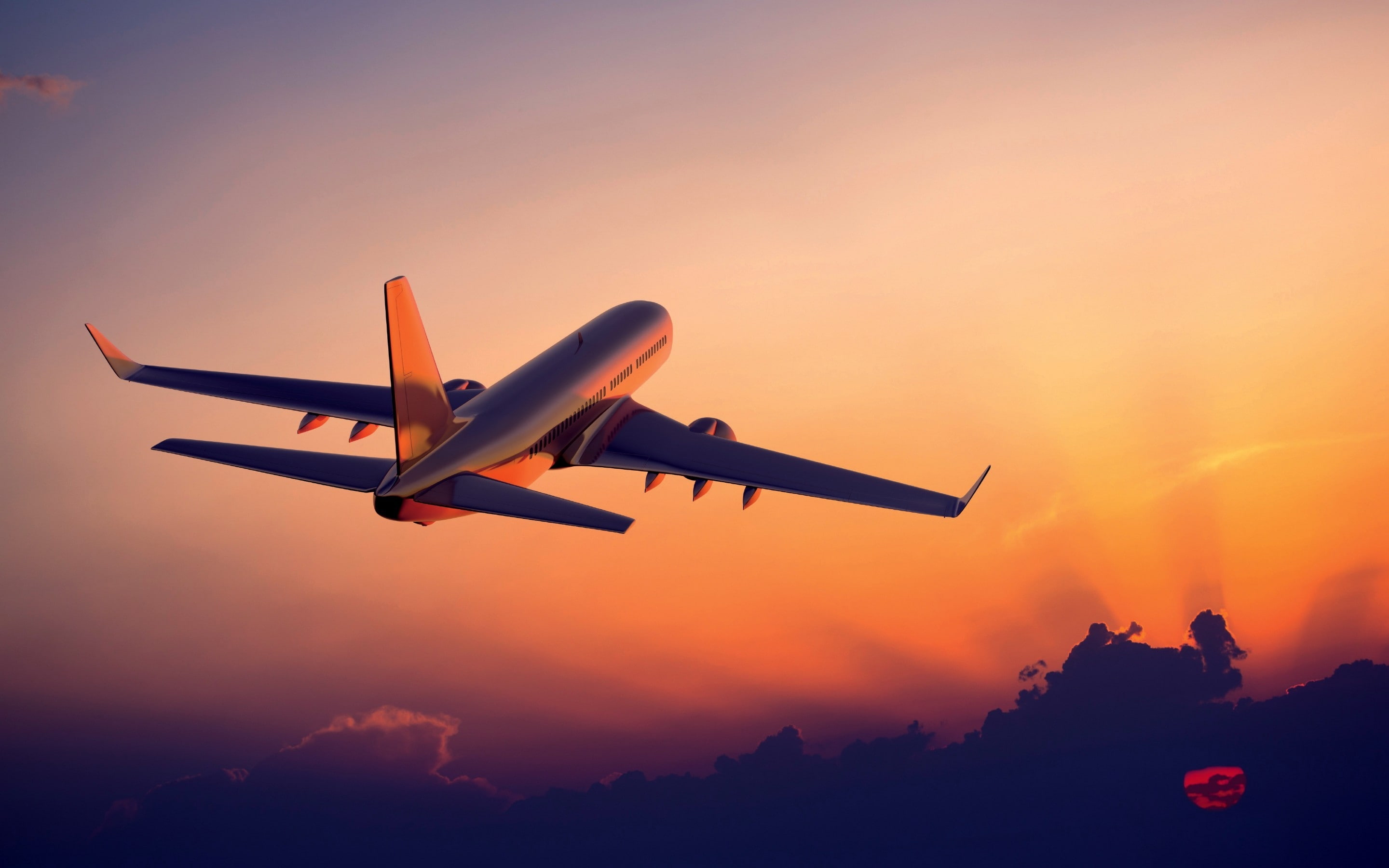 airplane, sunset, towards, 2K, landscape, plane, white, HD Wallpaper