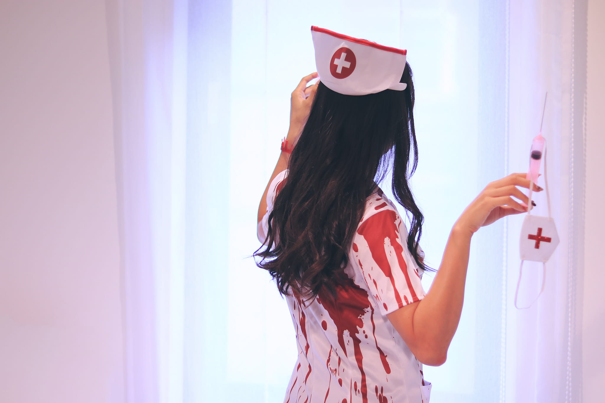 woman in white, syringe, only women, home Interior, one woman only, fashion, human arm, nurse, towards, arms raised, white, people, young Adult, real people, HD Wallpaper