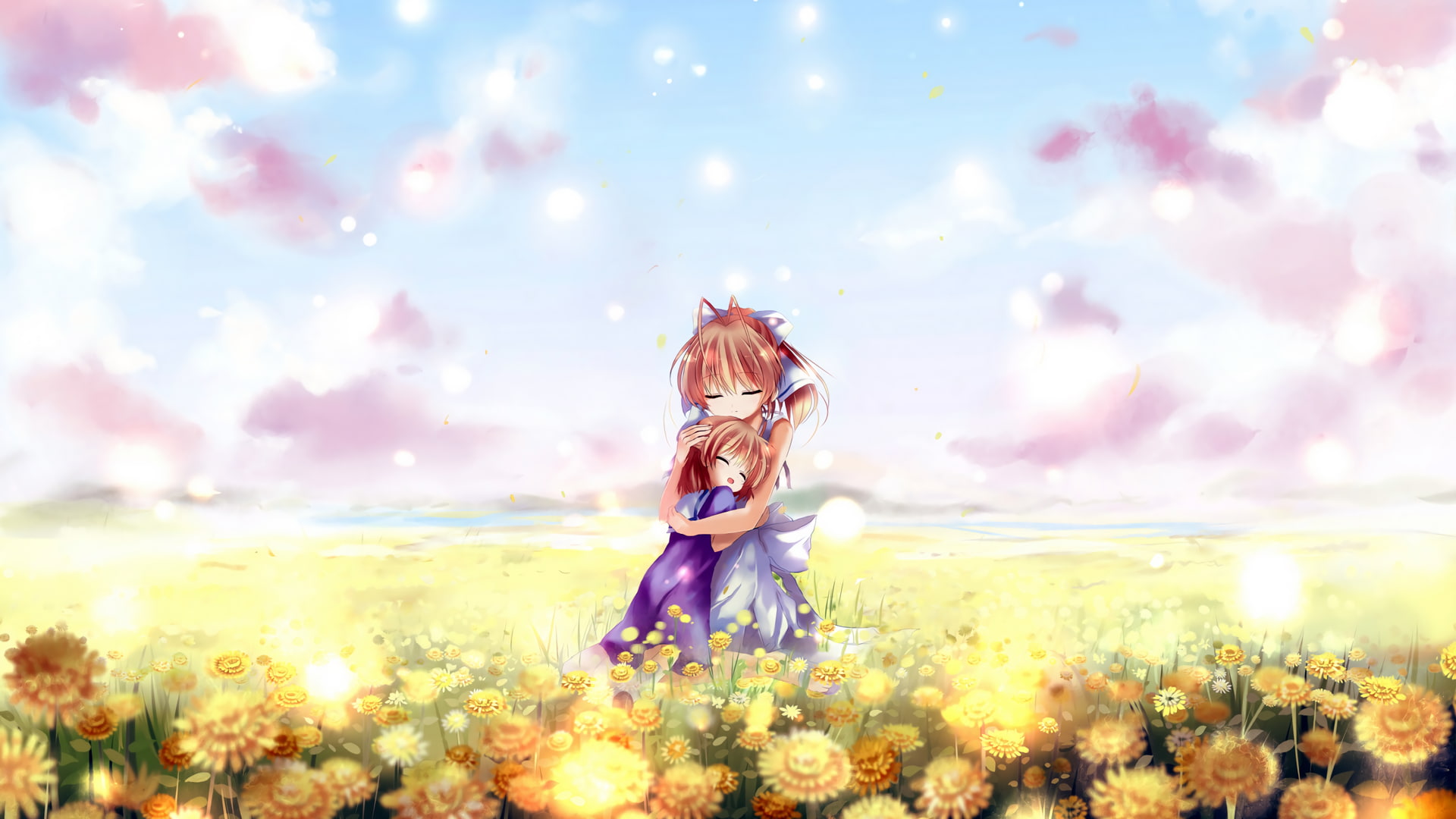 outdoors, lifestyles, field, flowering plant, hairstyle, sunset, beauty in nature, Nagisa Furukawa, land, flower, young adult, cloud - sky, adult, real people, HD Wallpaper